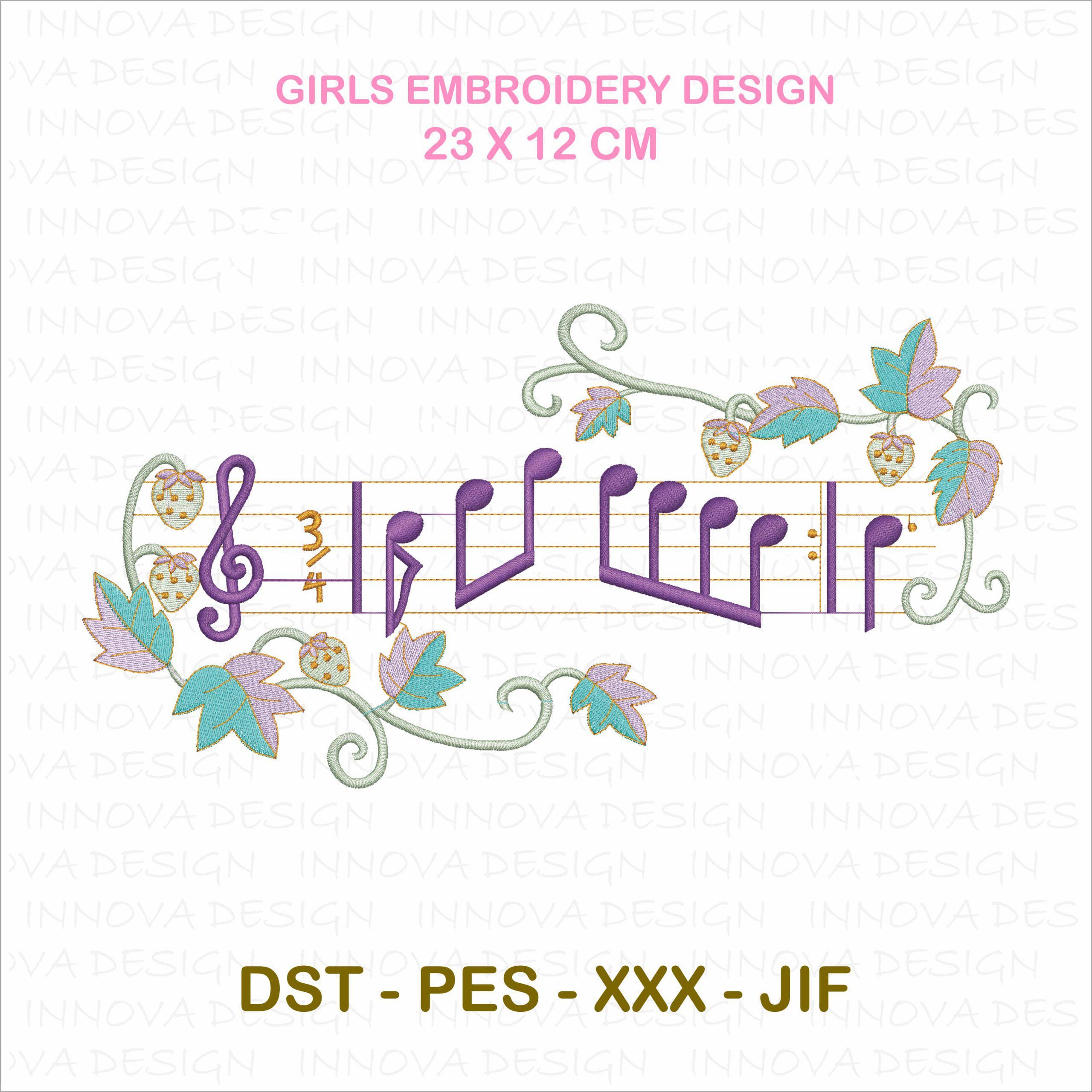 Music Notes Floral Embroidery Design