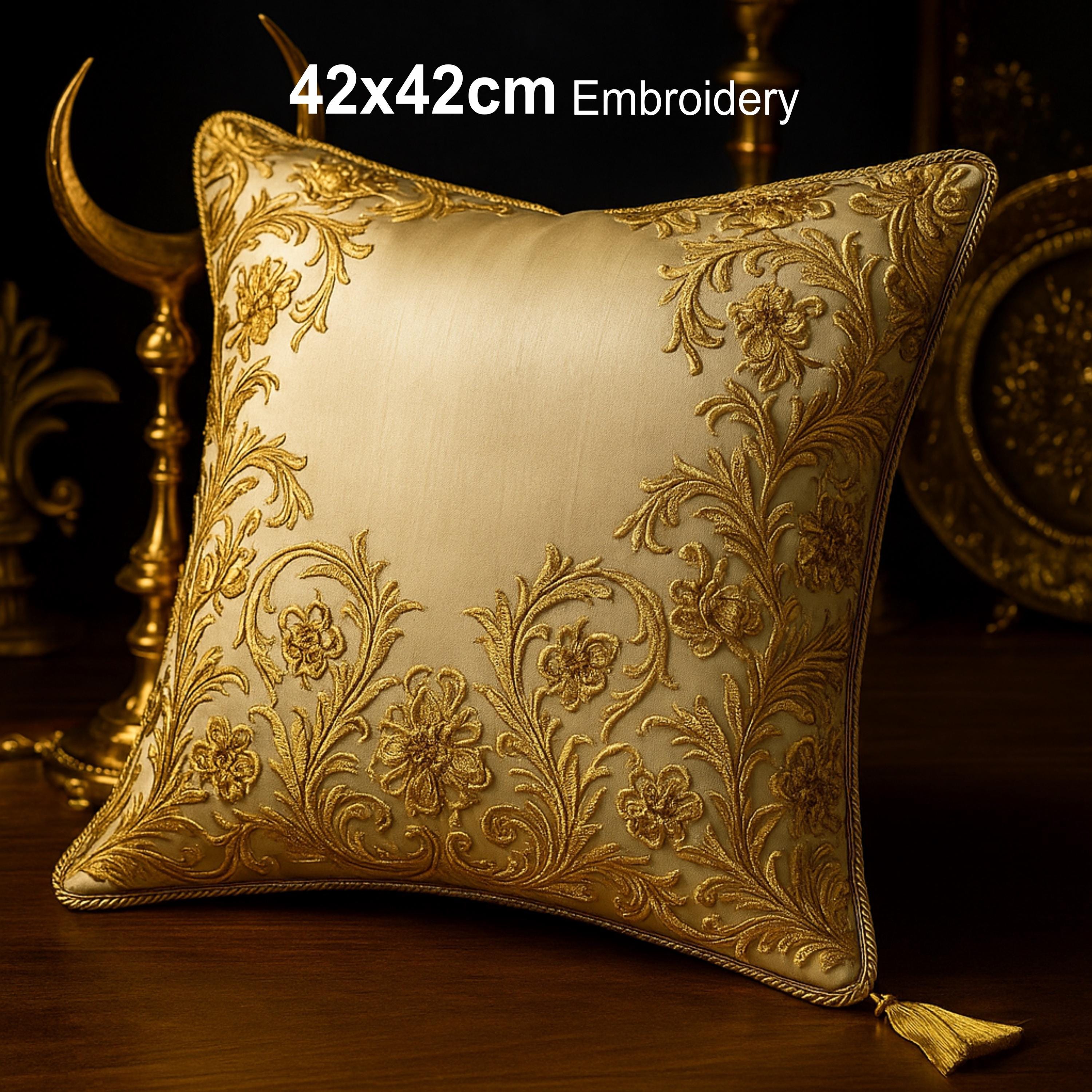 luxurious golden floral embroidery design (42x42 cm)