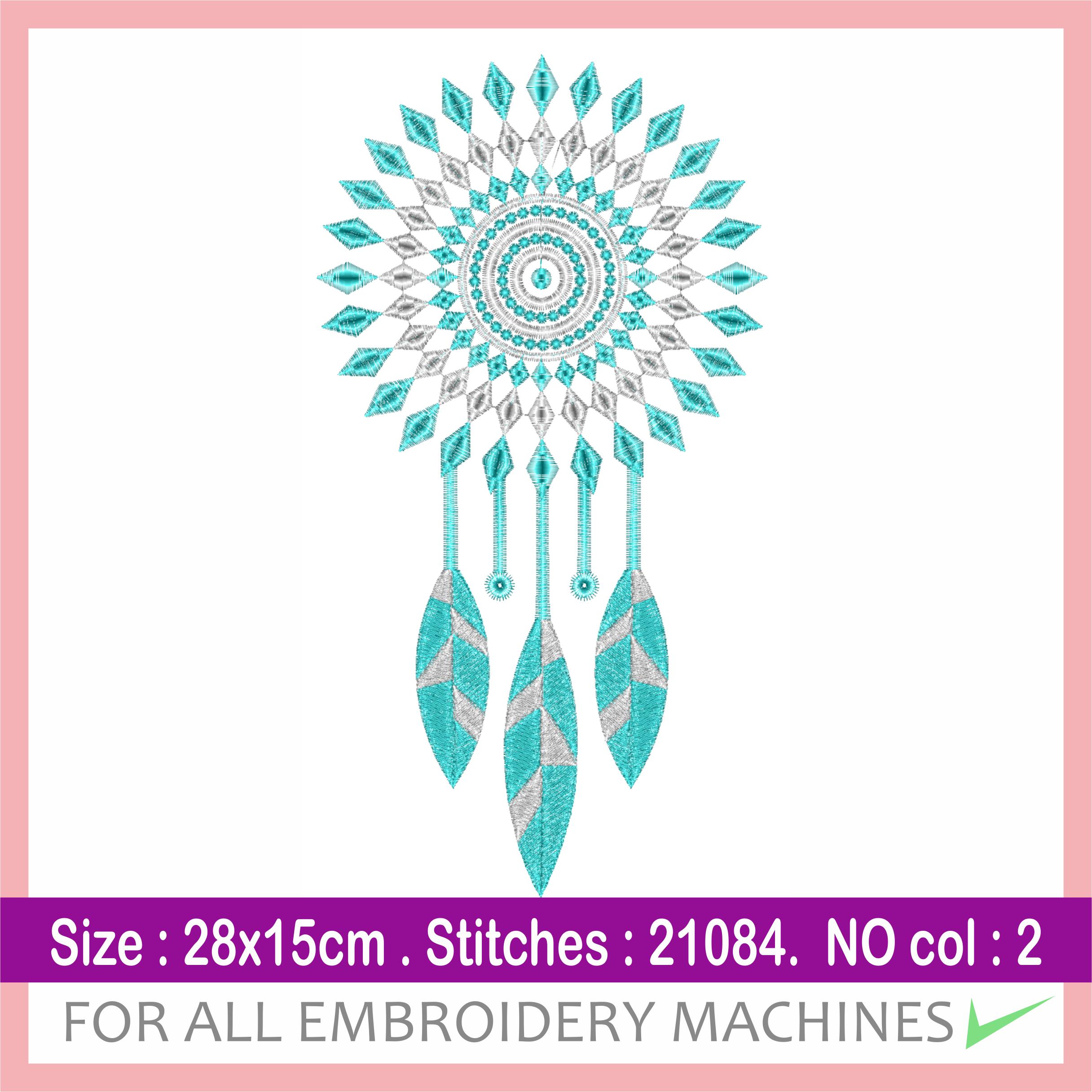 Dreamcatcher Embroidery Design – 28x15cm – 2 Colors – DST File – Machine Embroidery – Instant Download