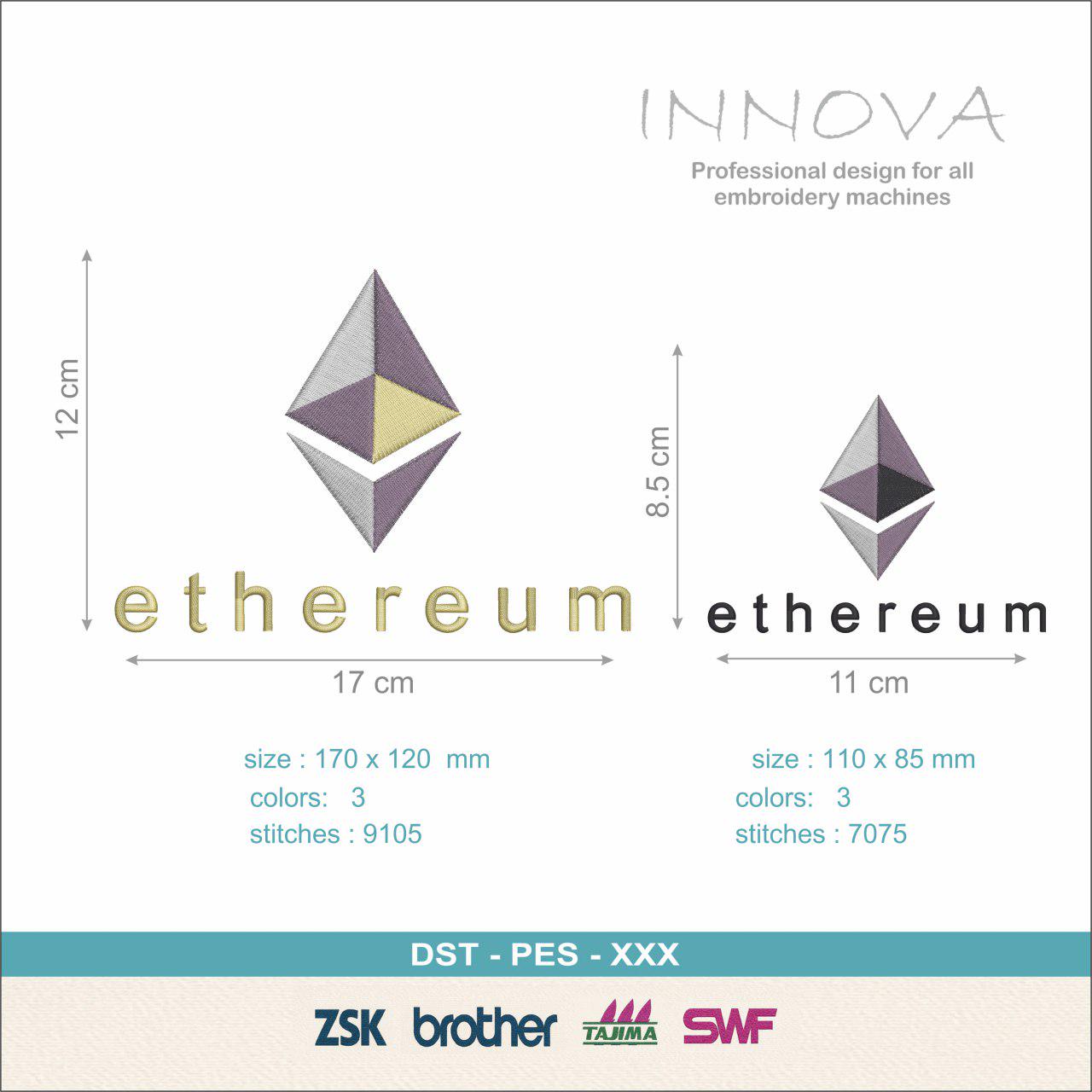 Ethereum Embroidery File | ETH Logo Machine Embroidery Design | Crypto Digital Download