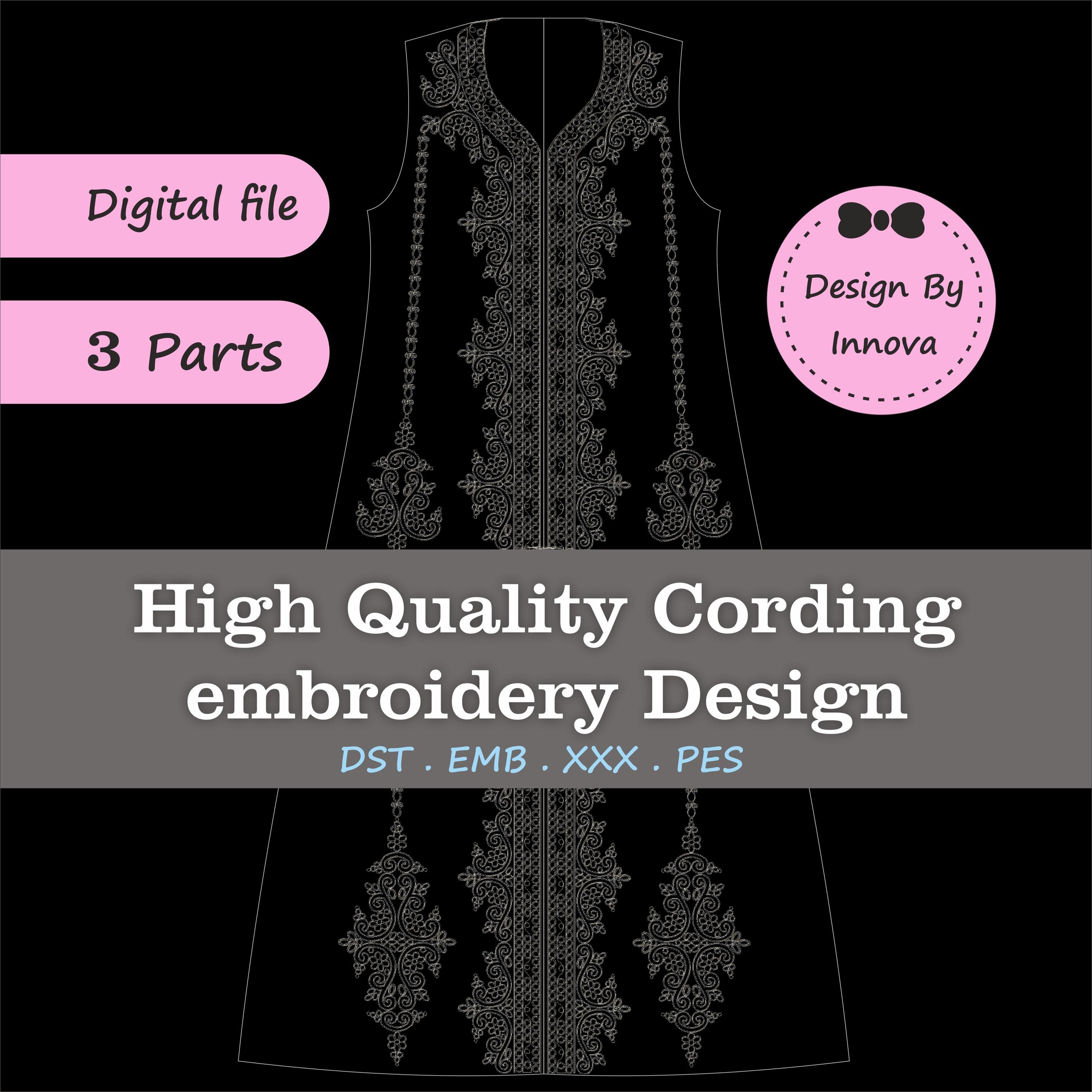 Cording Embroidery Design for Kaftan Abaya | 3-Part Digital File