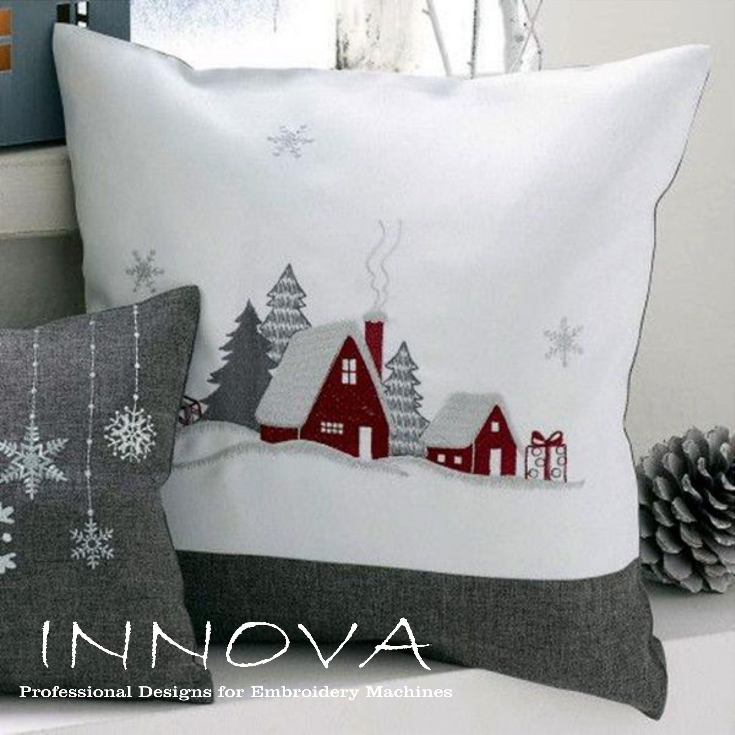 Cozy Winter Cabin & Snowflakes Embroidery Design