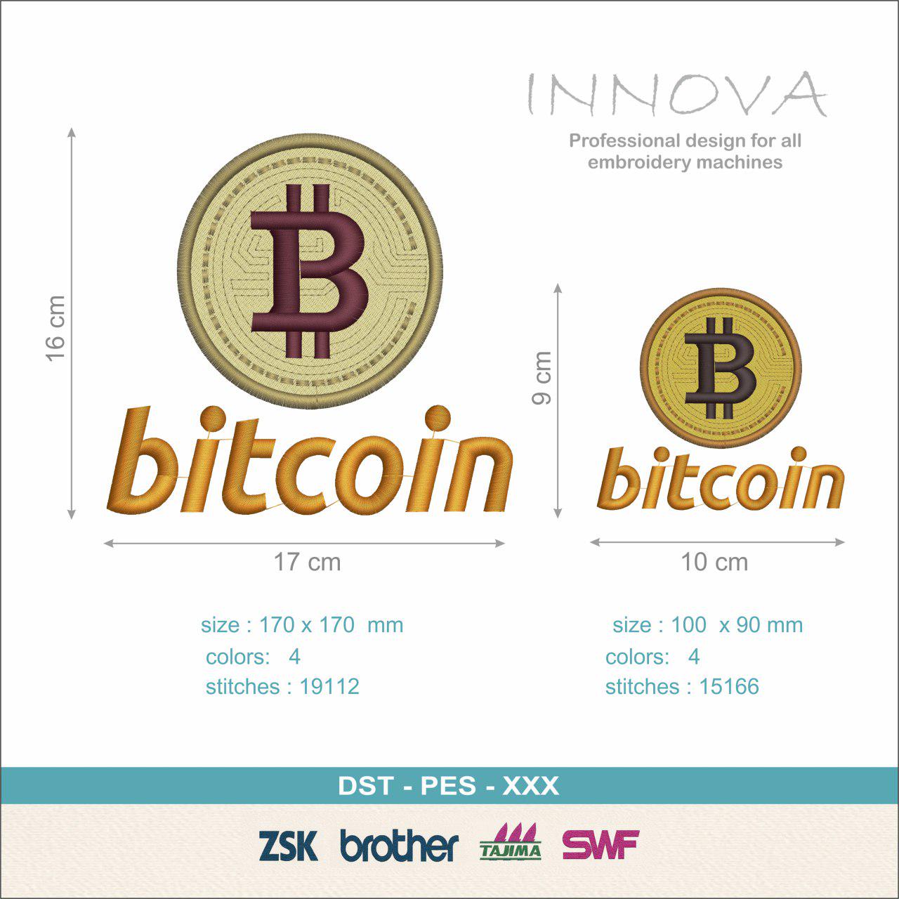 Bitcoin Embroidery Design - 2 Sizes Included