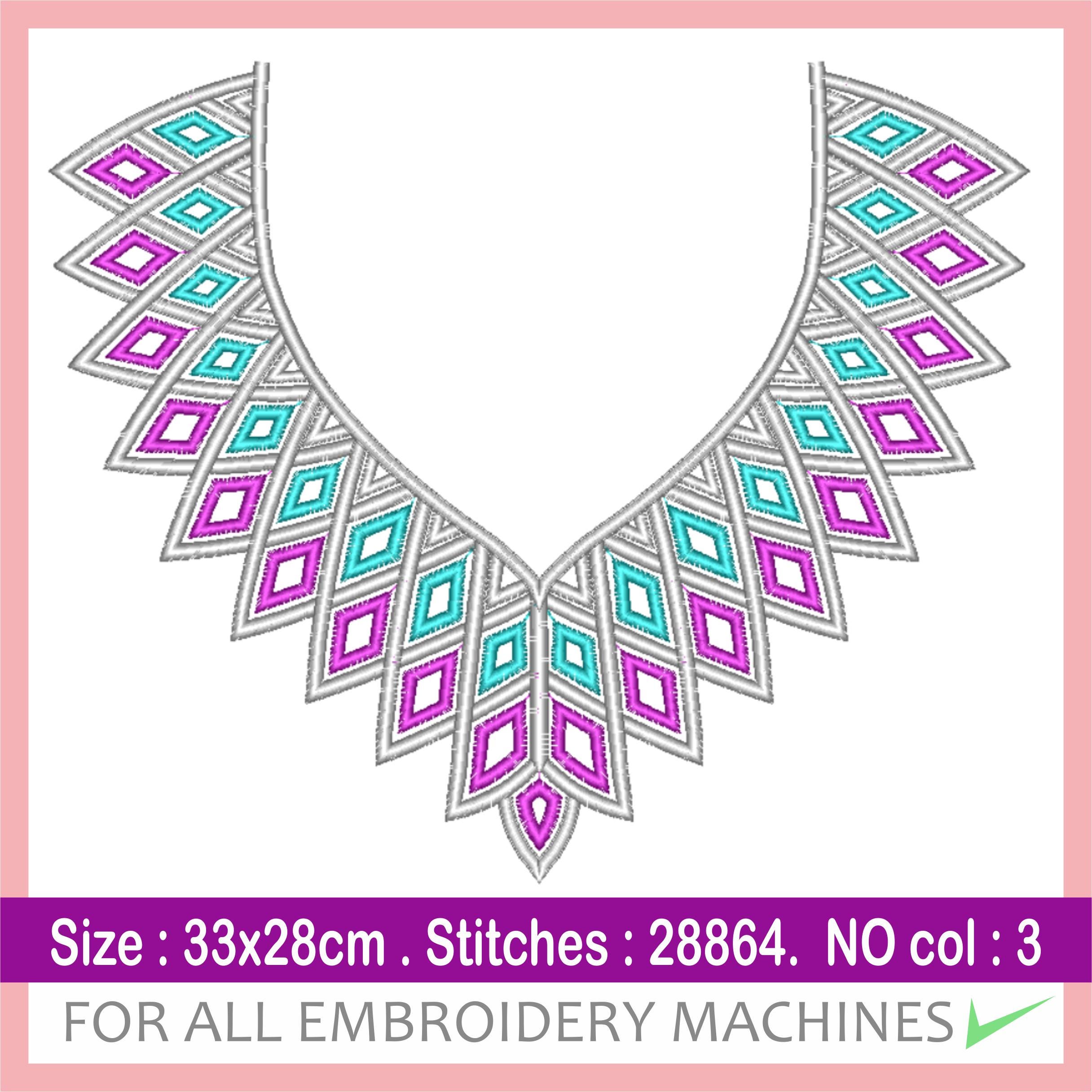 Geometric Neckline Embroidery Design 33x28cm - 3 Colors - Instant Download for All Embroidery Machines
