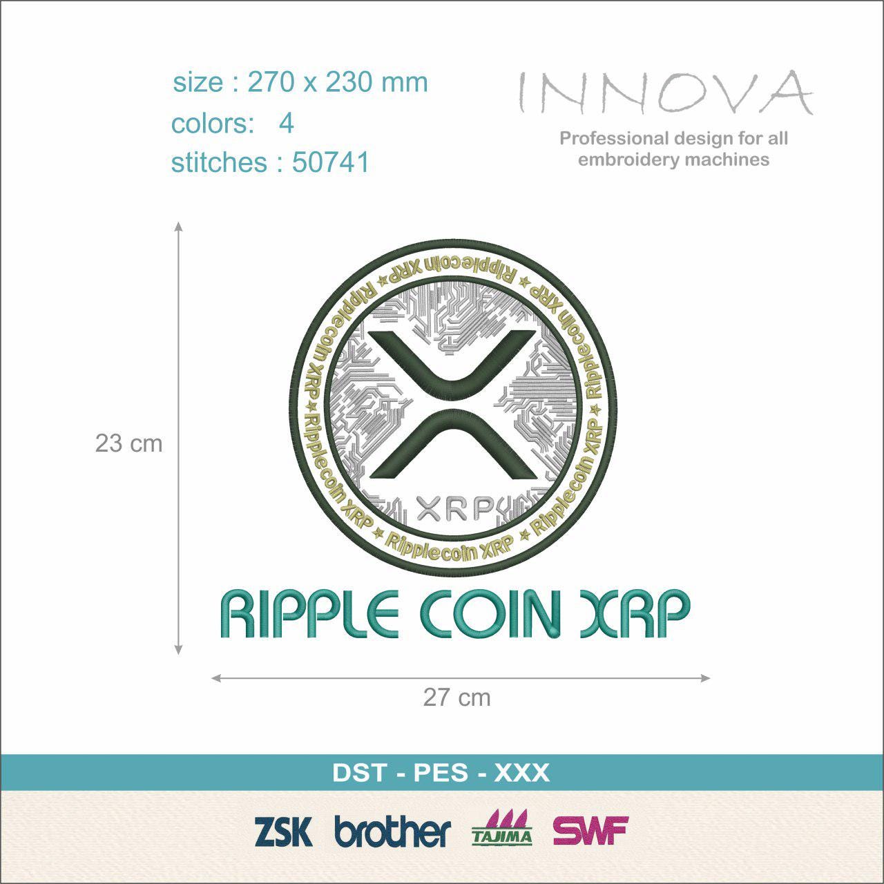 Ripple Coin XRP Embroidery Design