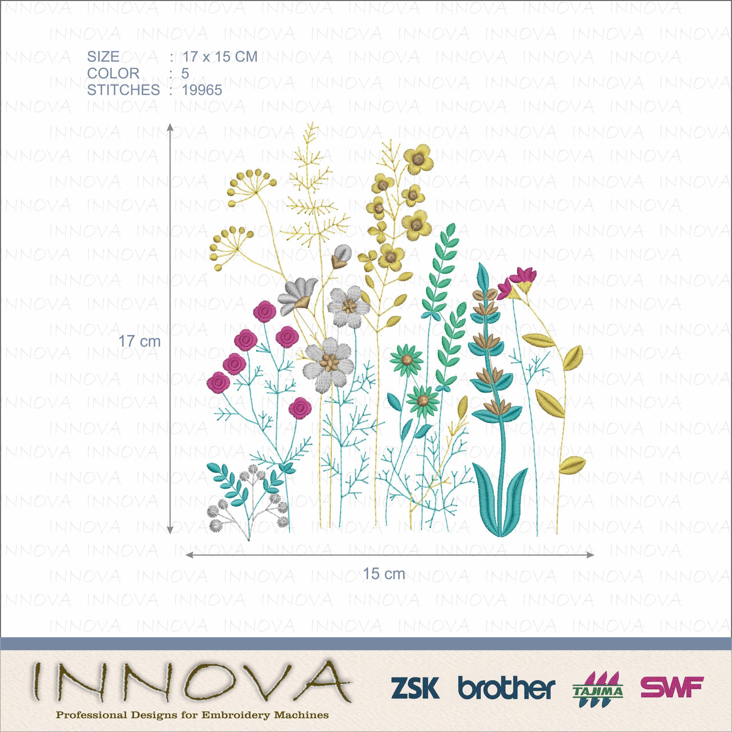 Wildflower Meadow Embroidery Design for Machine