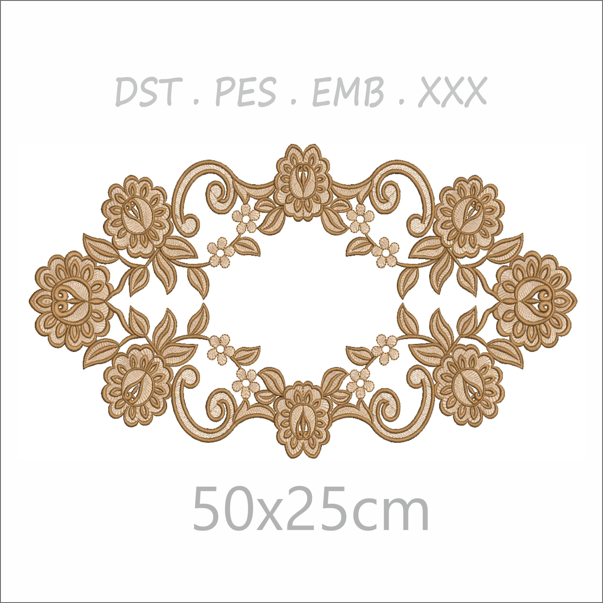 Oval Floral Frame Embroidery Design | 50 x 25 cm |