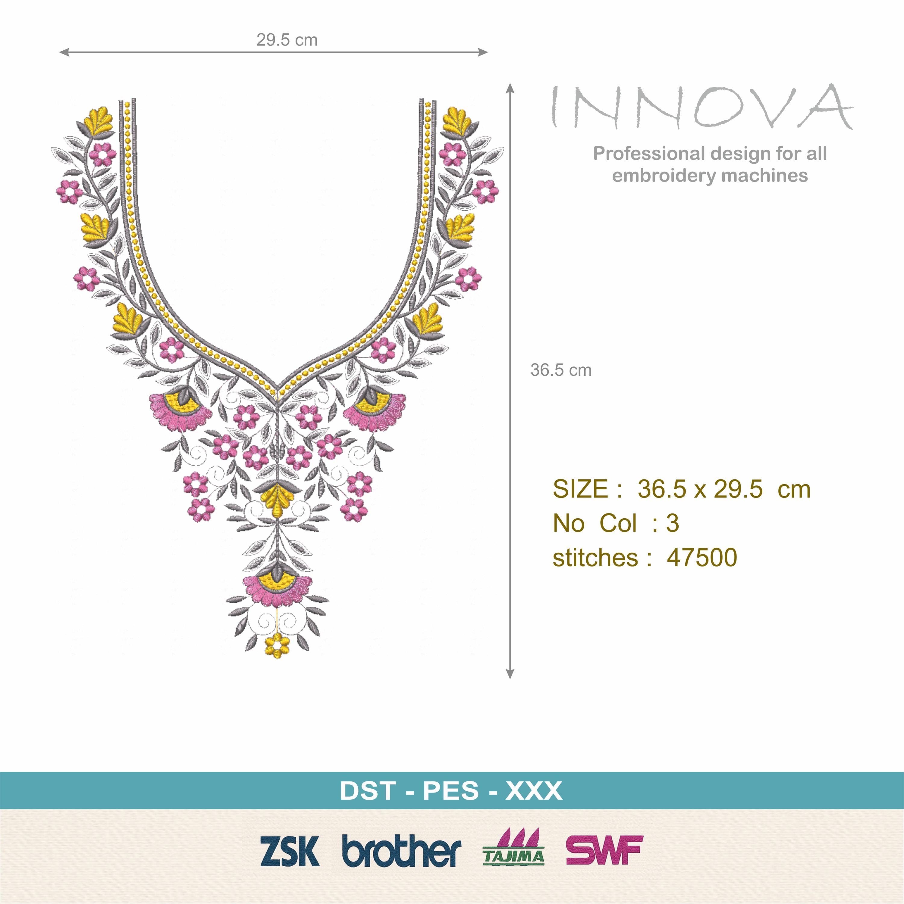 Floral and Lace V-Neck Embroidery Design - Digital Download
