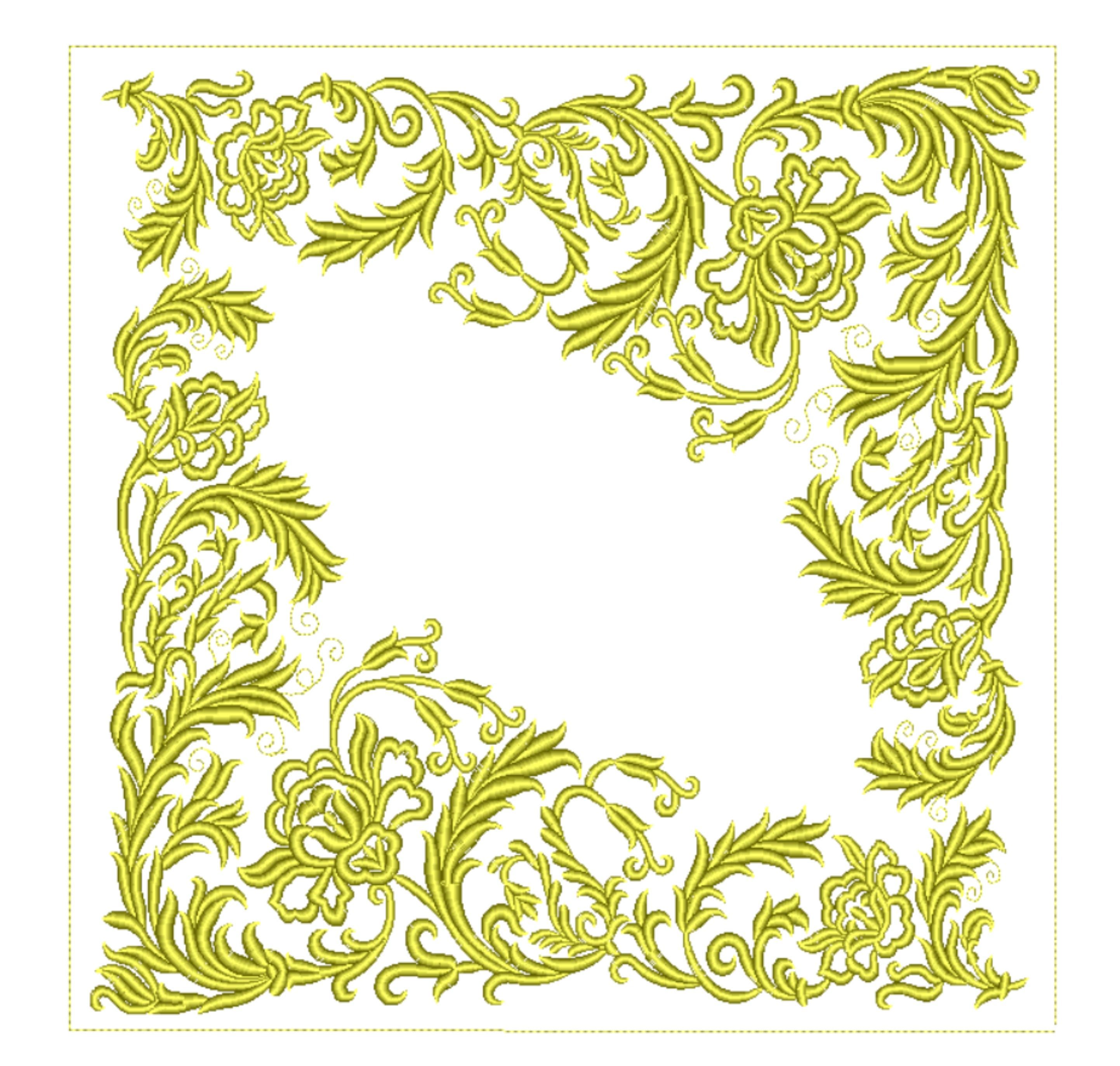 luxurious golden floral embroidery design (42x42 cm)