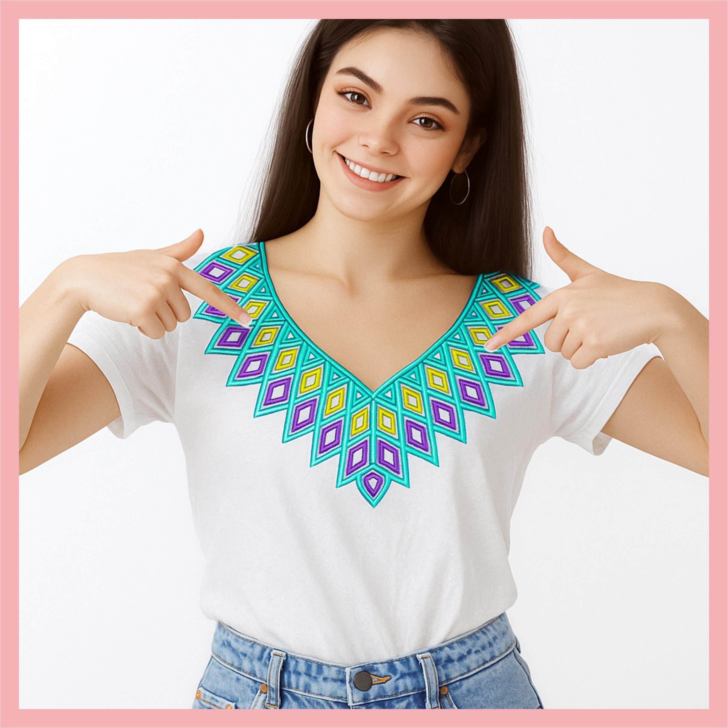 Geometric Neckline Embroidery Design 33x28cm - 3 Colors - Instant Download for All Embroidery Machines