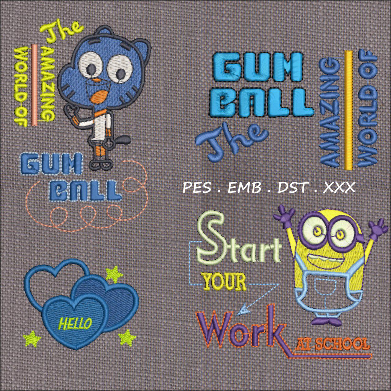 Cartoon School Embroidery Design Pack | Gumball & Minion Theme |