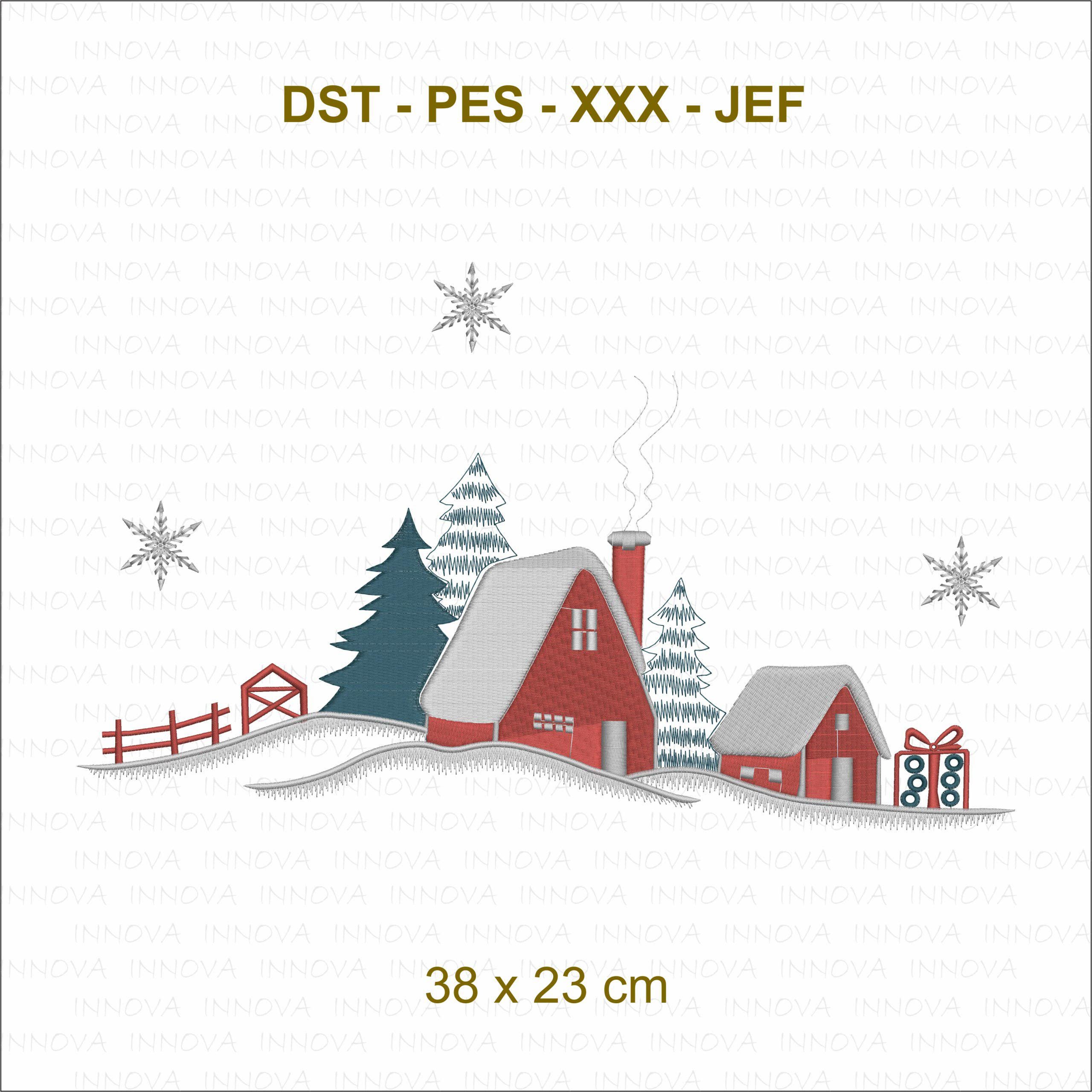 Cozy Winter Cabin & Snowflakes Embroidery Design