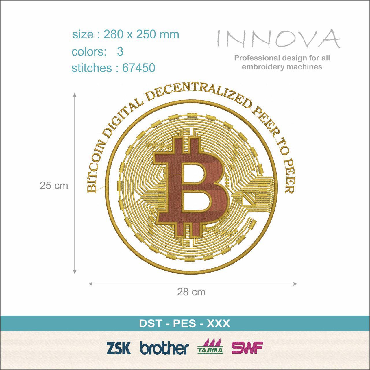 Bitcoin Embroidery Design - Digital File