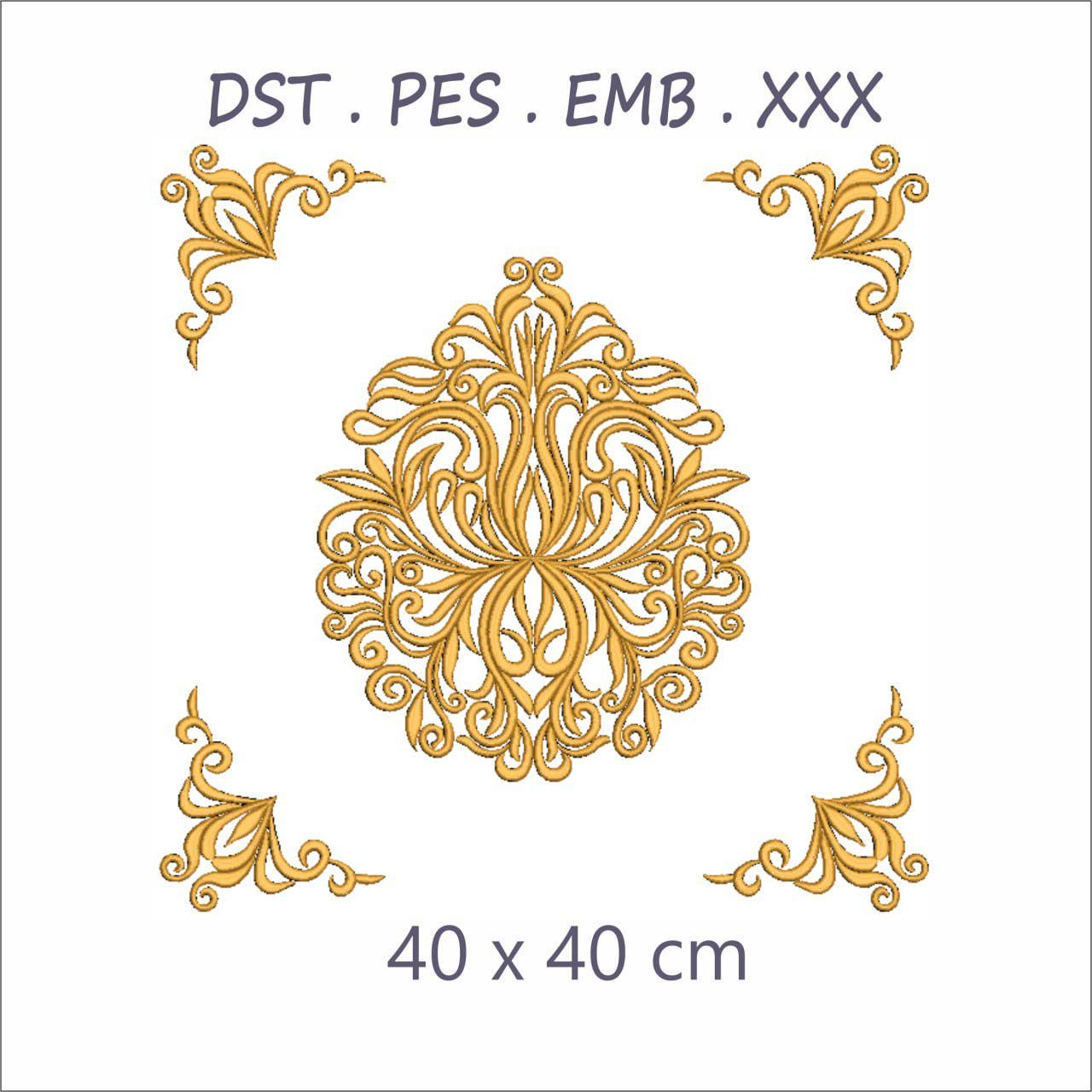 Ornamental Corner & Center Embroidery Design | 40 x 40 cm |