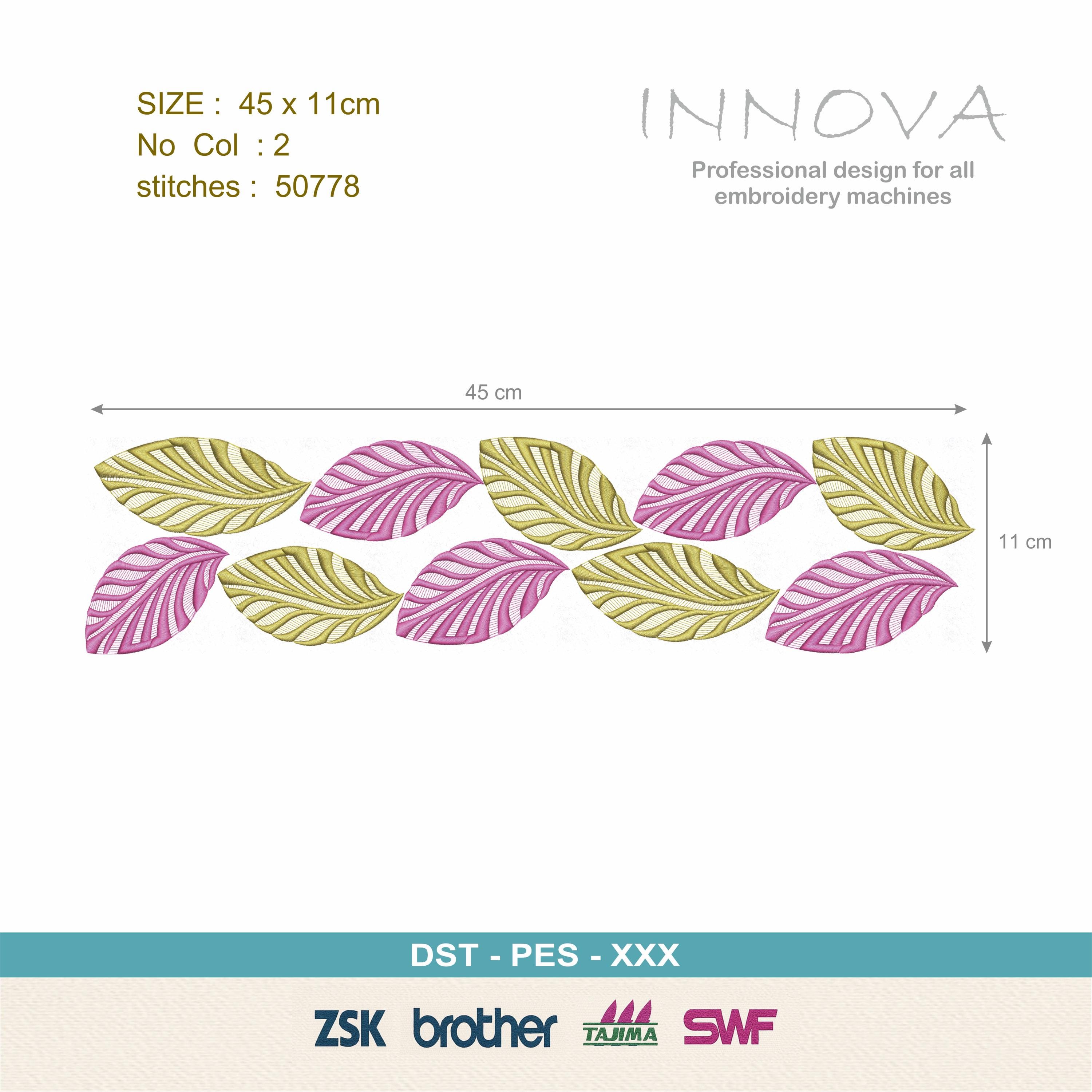 Botanical Leaf Border Embroidery Design - Digital Download