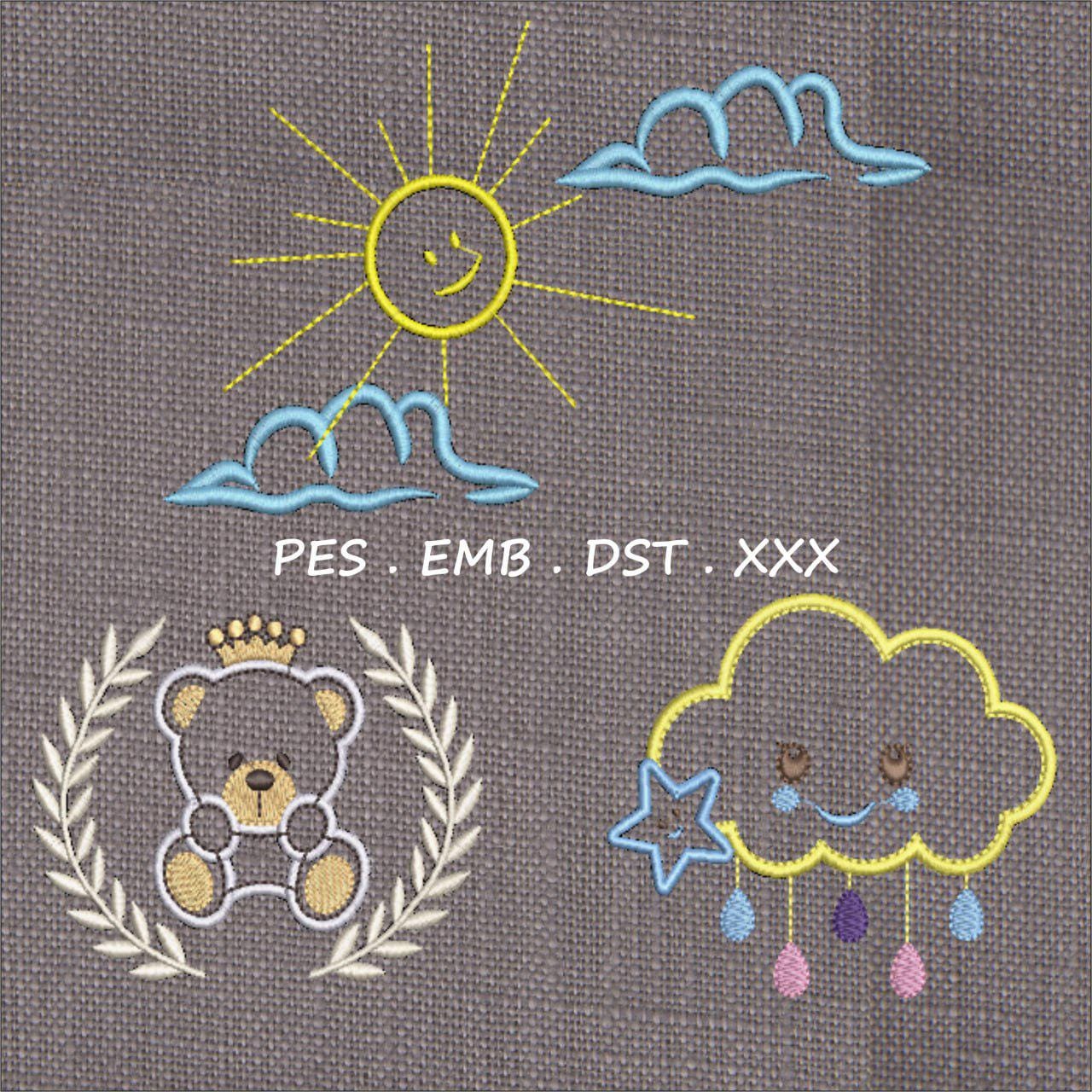 Sun, Clouds & Crown Teddy Bear Embroidery Designs | Baby-Themed |