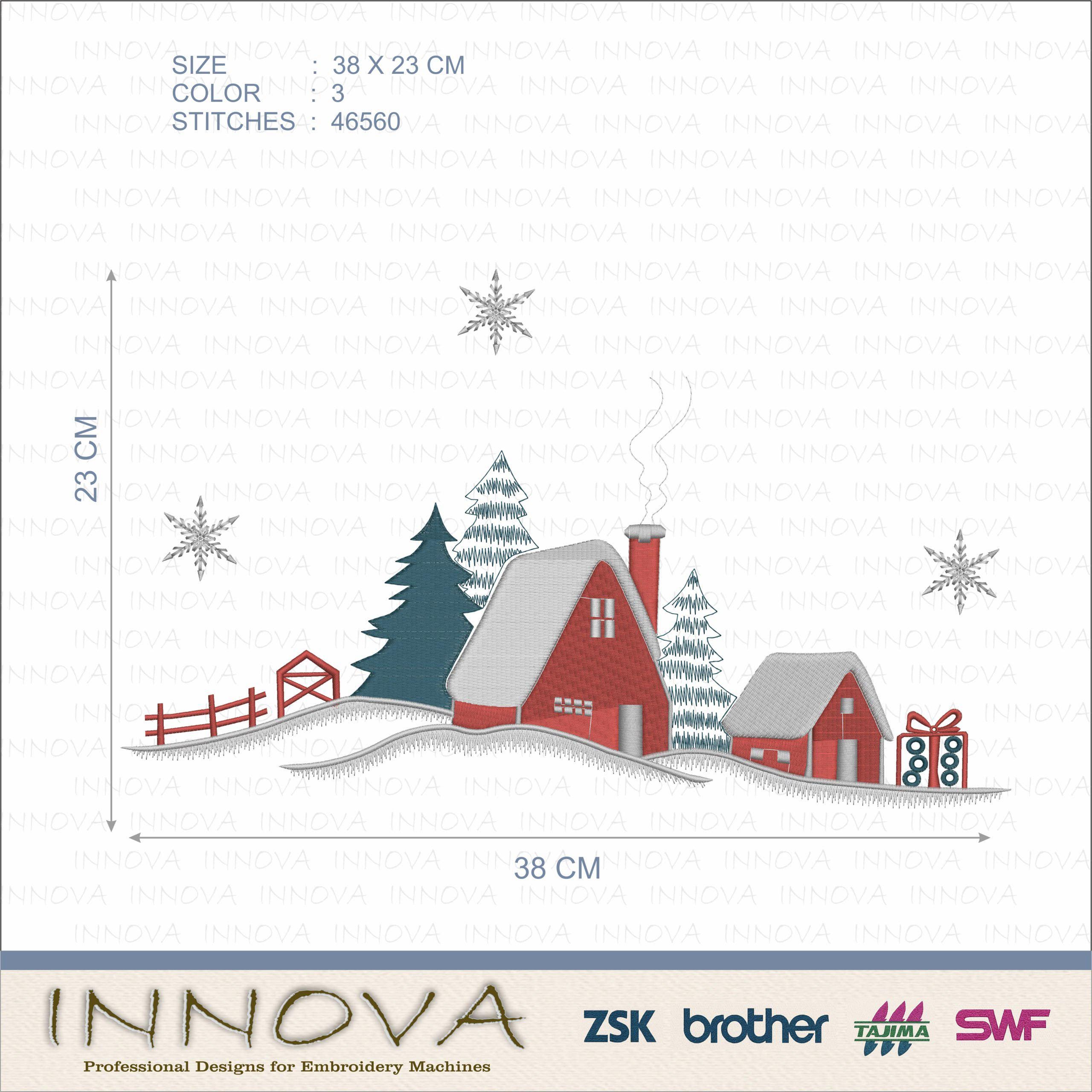 Cozy Winter Cabin & Snowflakes Embroidery Design