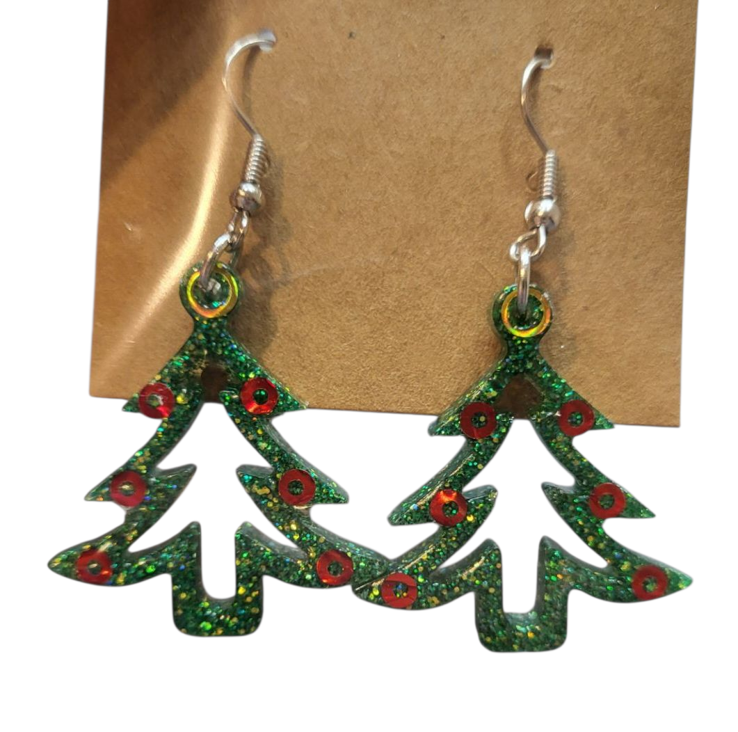 Christmas Pine Tree Outline Earrings