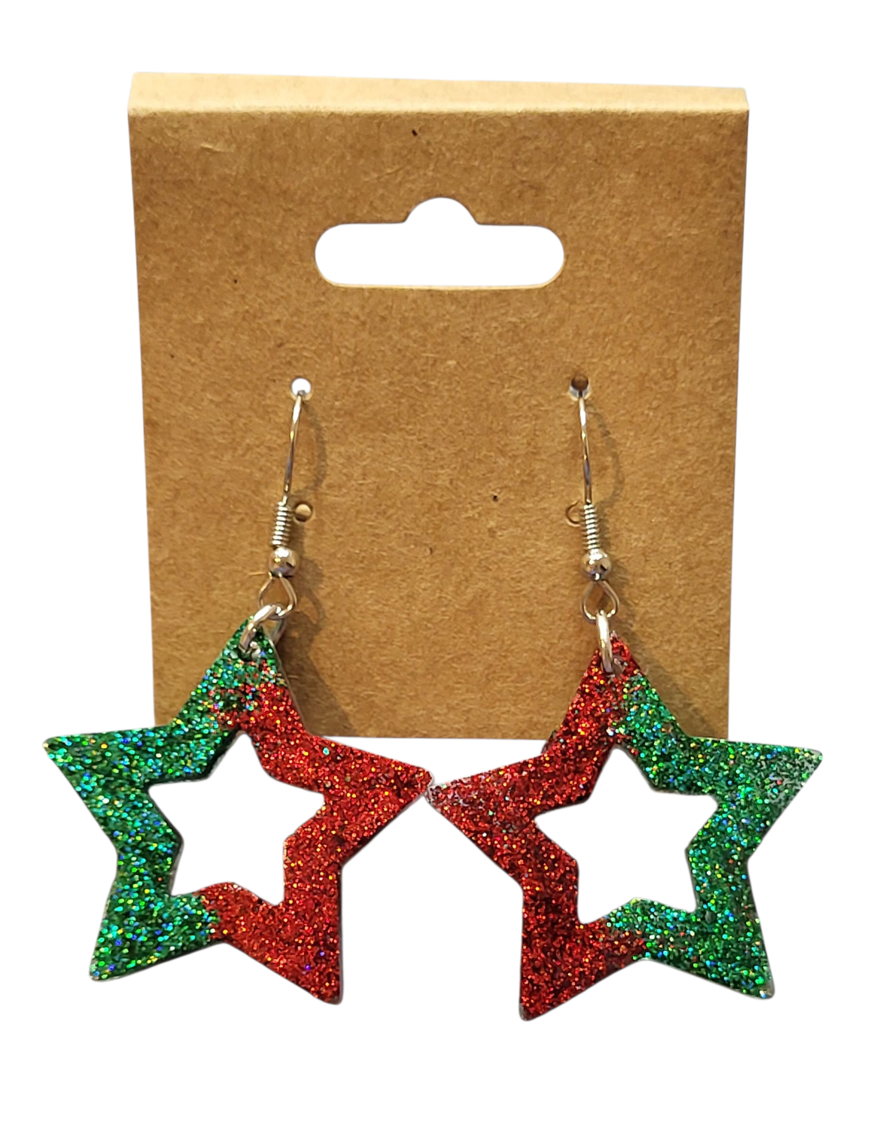 Red and Green Christmas Star Earrings