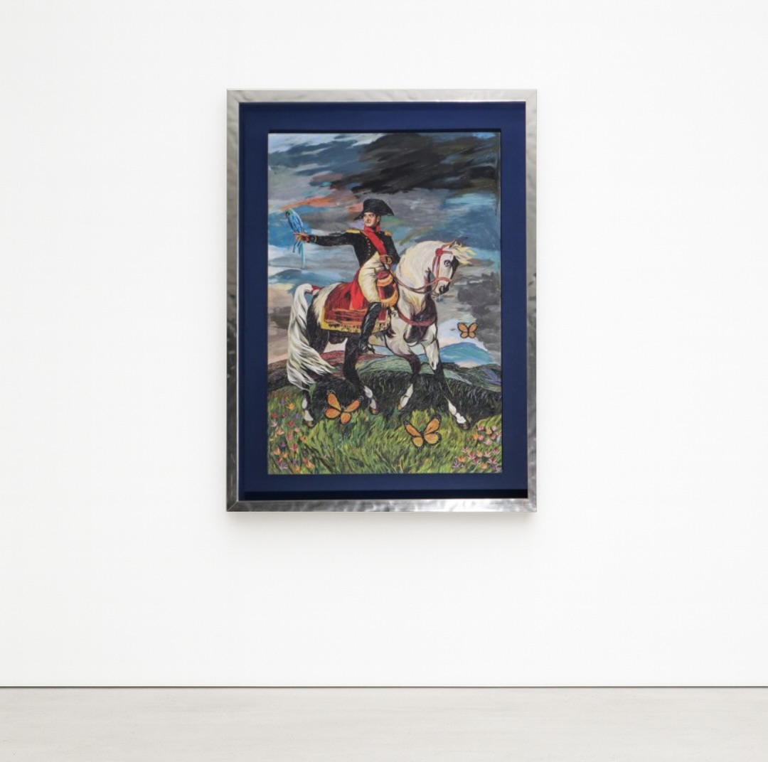 Napoleon, White Horse, Butterflies, and Blue Macaw