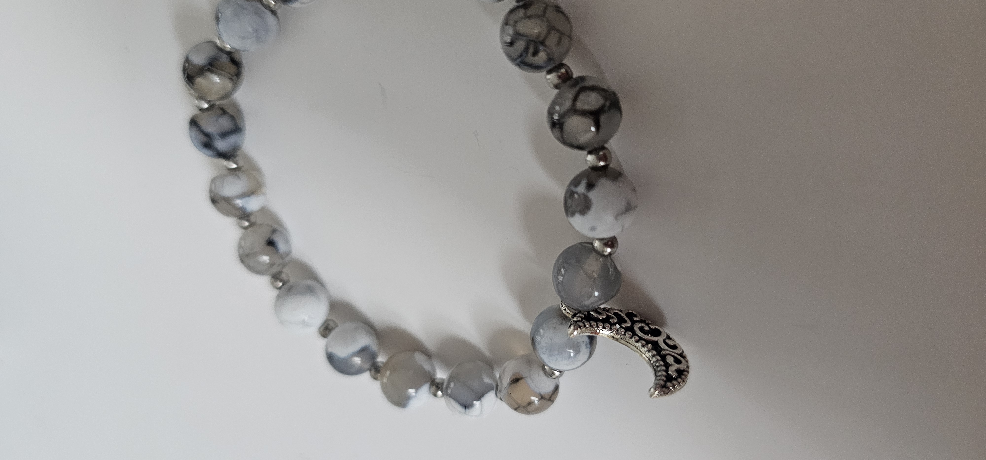 Marble Bead Bracelet with Crescent Moon Charm 