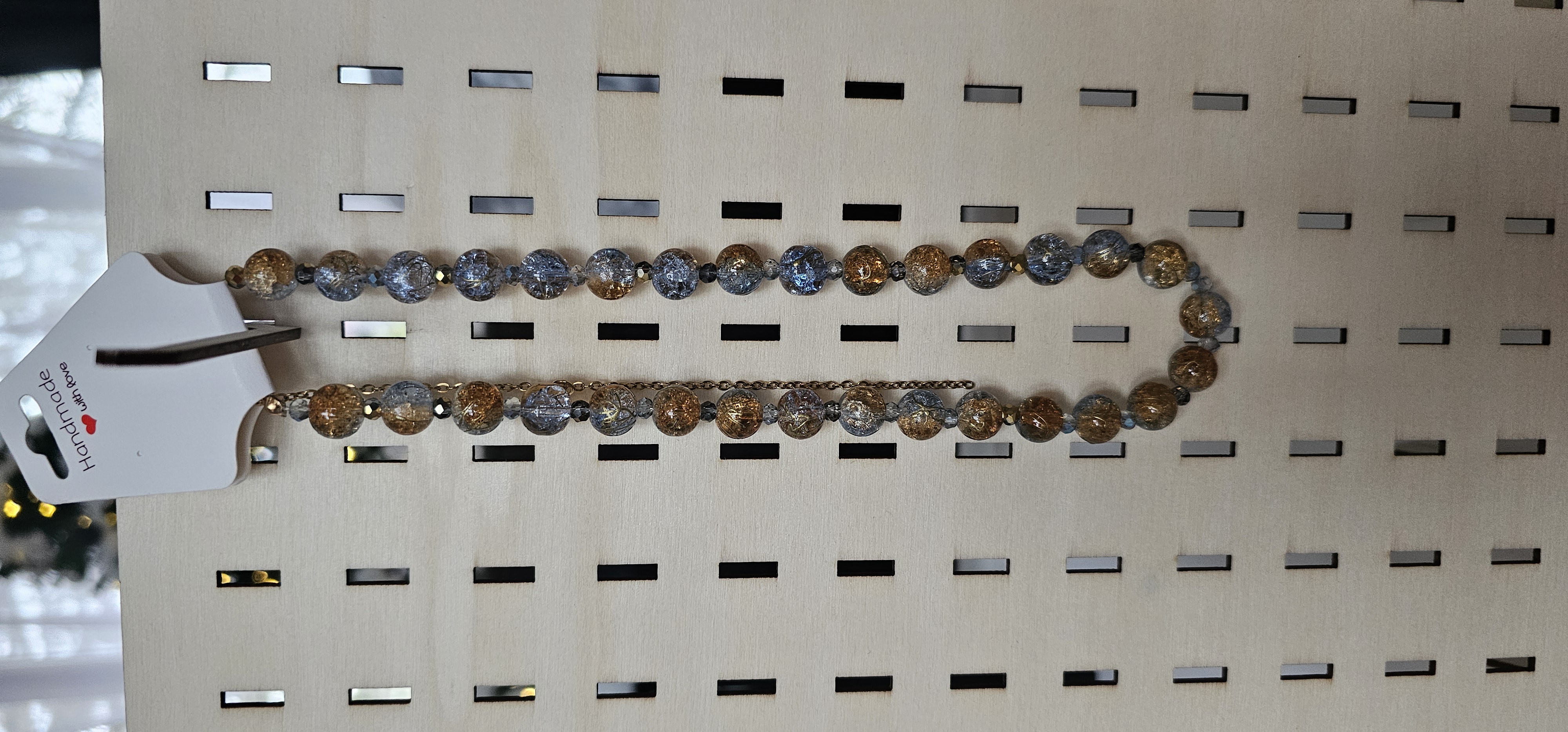 Silver Blue and Gold Glass Beaded Necklace 