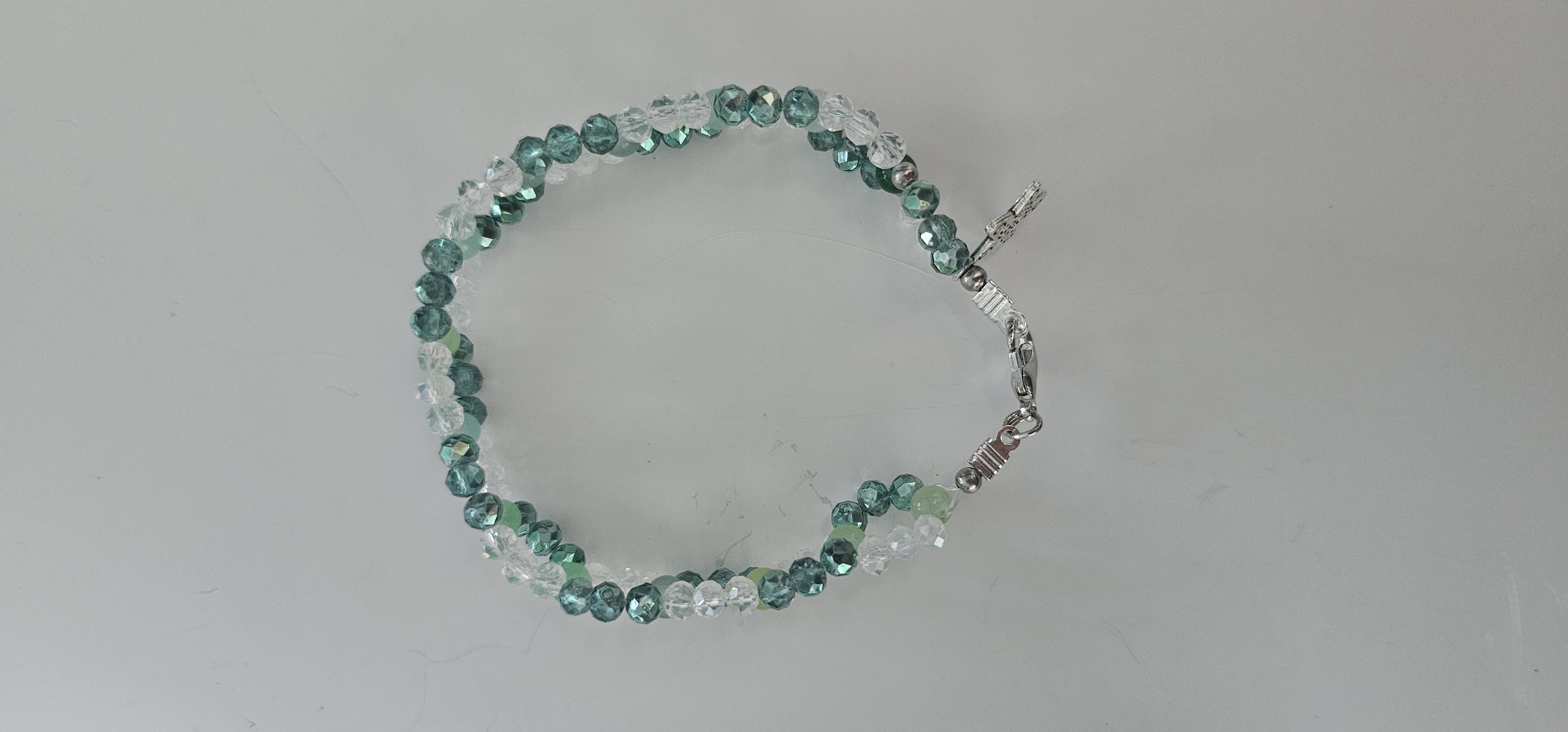 White and Blue Double Stranded Beaded Bracelet with Star Charm