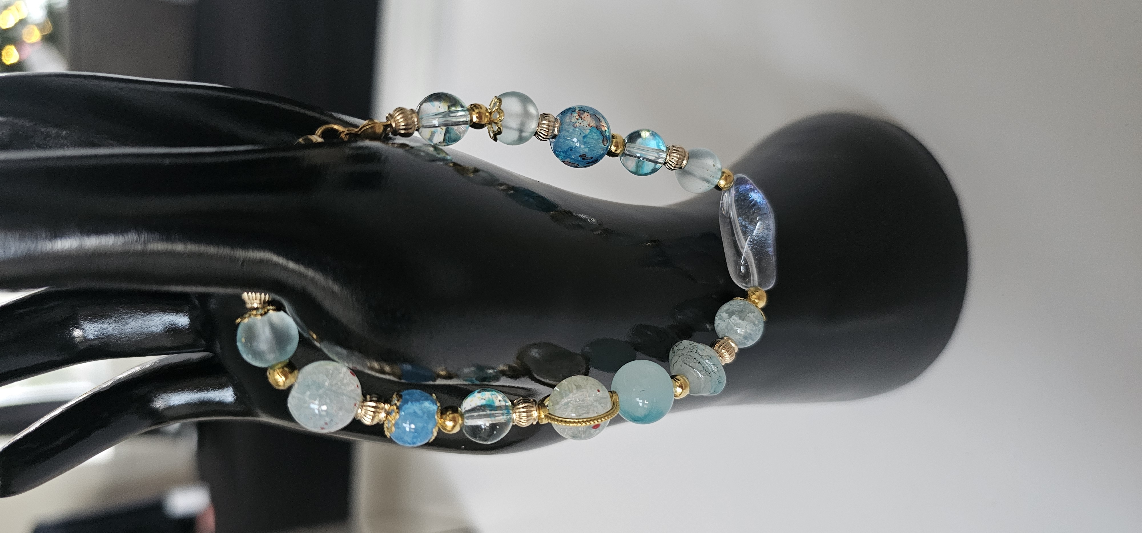 Crystal Blue and Gold Beaded Bracelet
