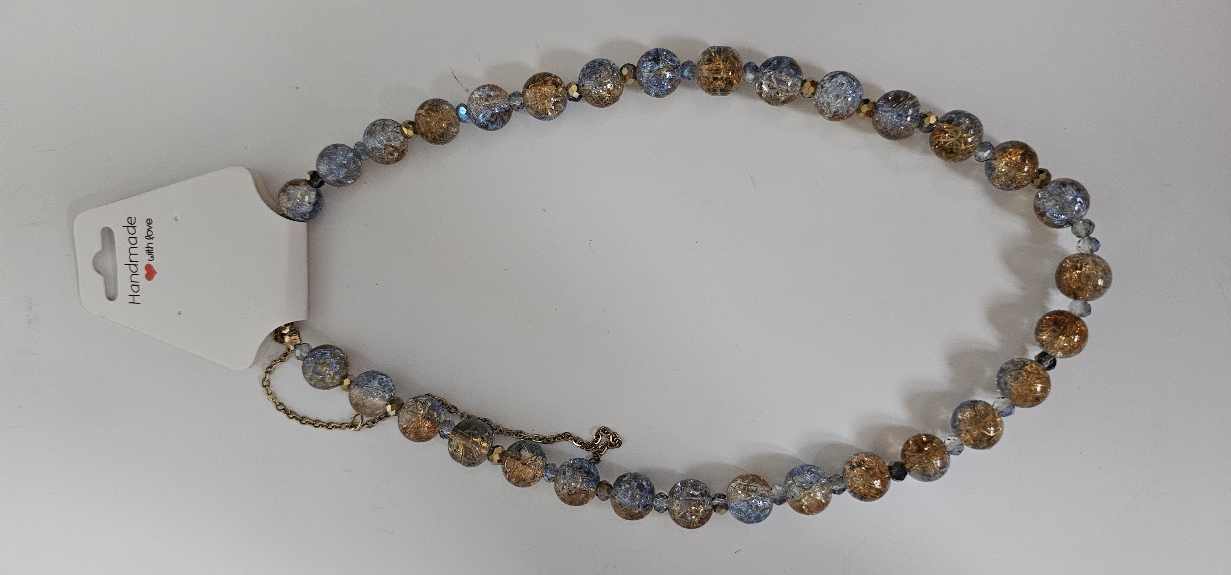 Silver Blue and Gold Glass Beaded Necklace 