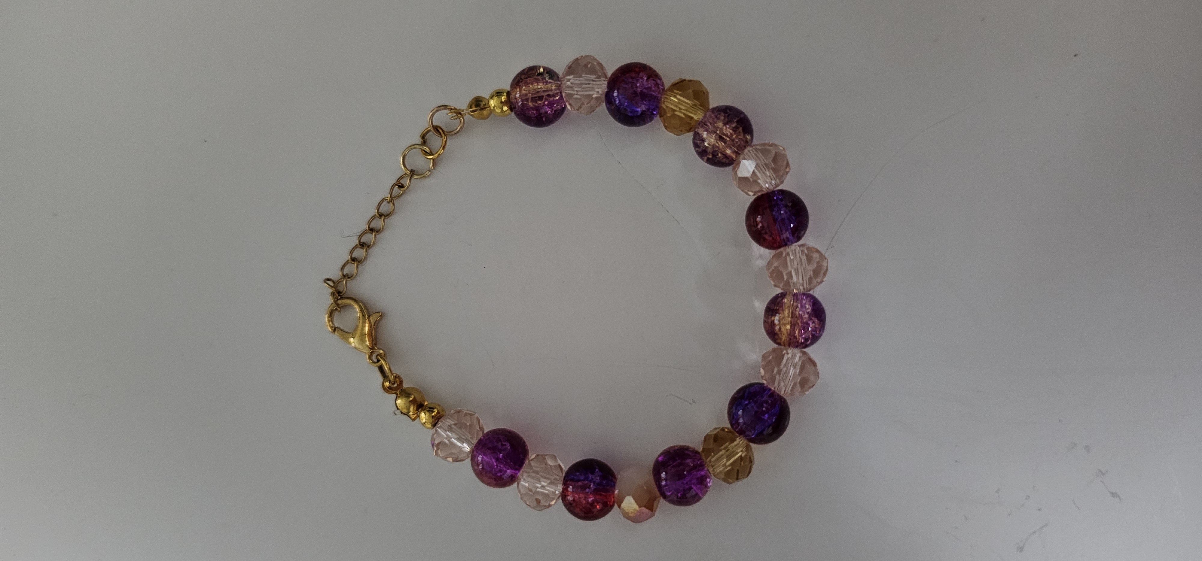 Purple Pink and Gold Beaded Bracelet 