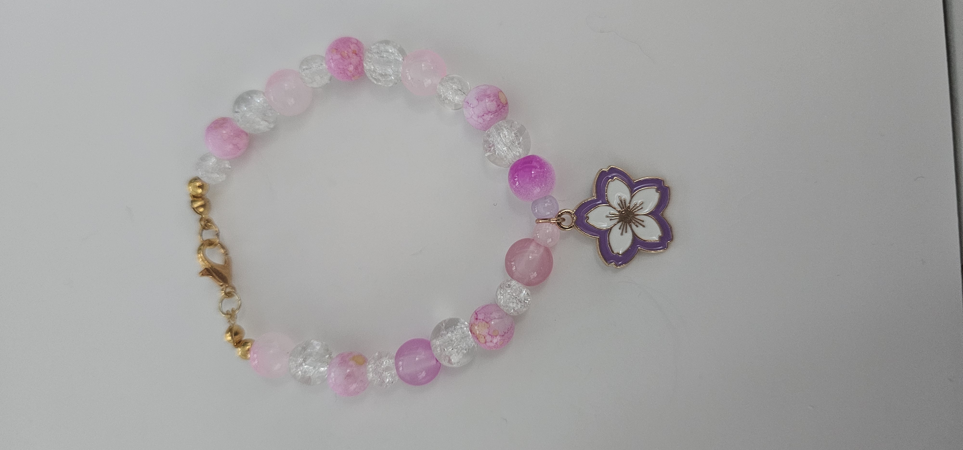 Pink Beaded Bracelet with Flower Charm