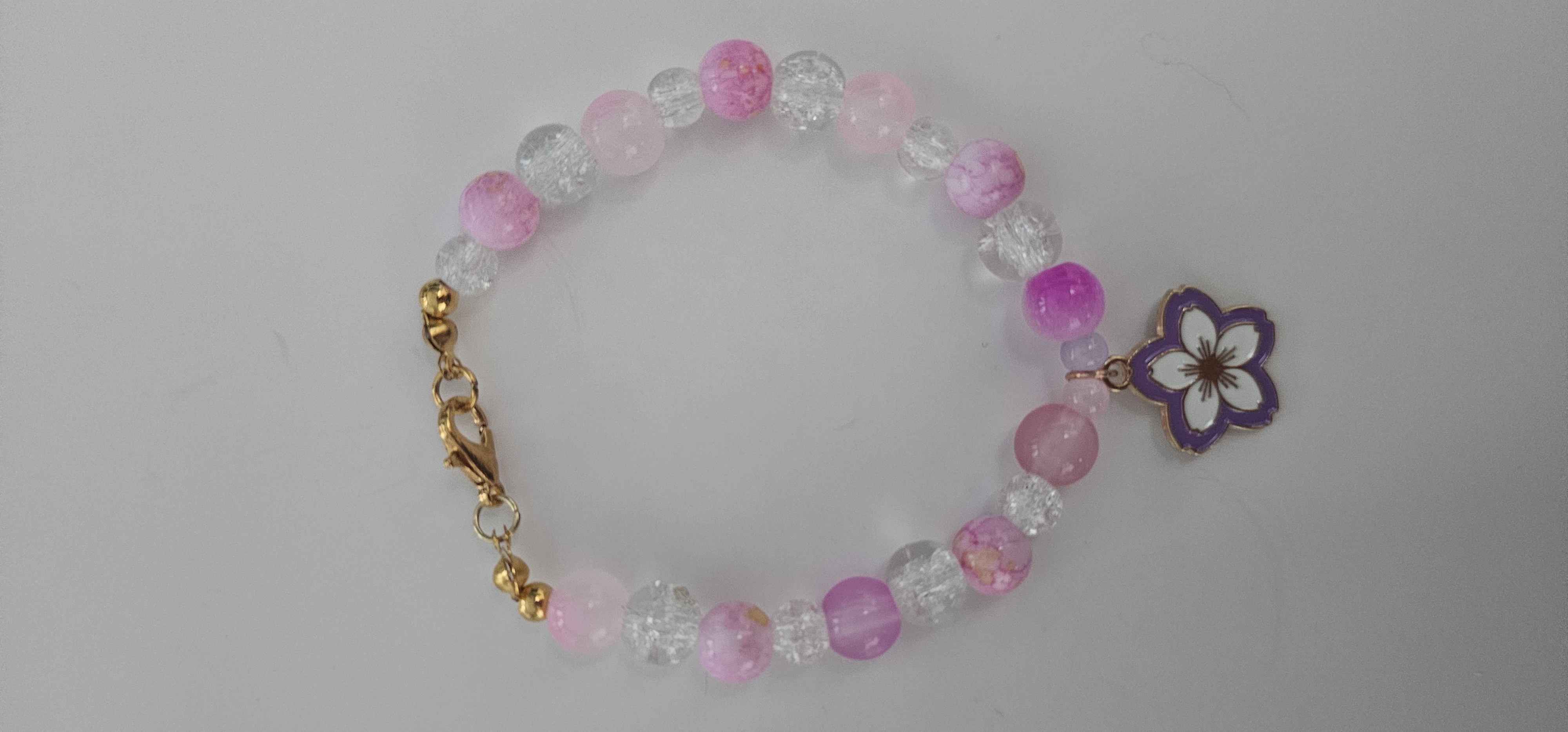 Pink Beaded Bracelet with Flower Charm