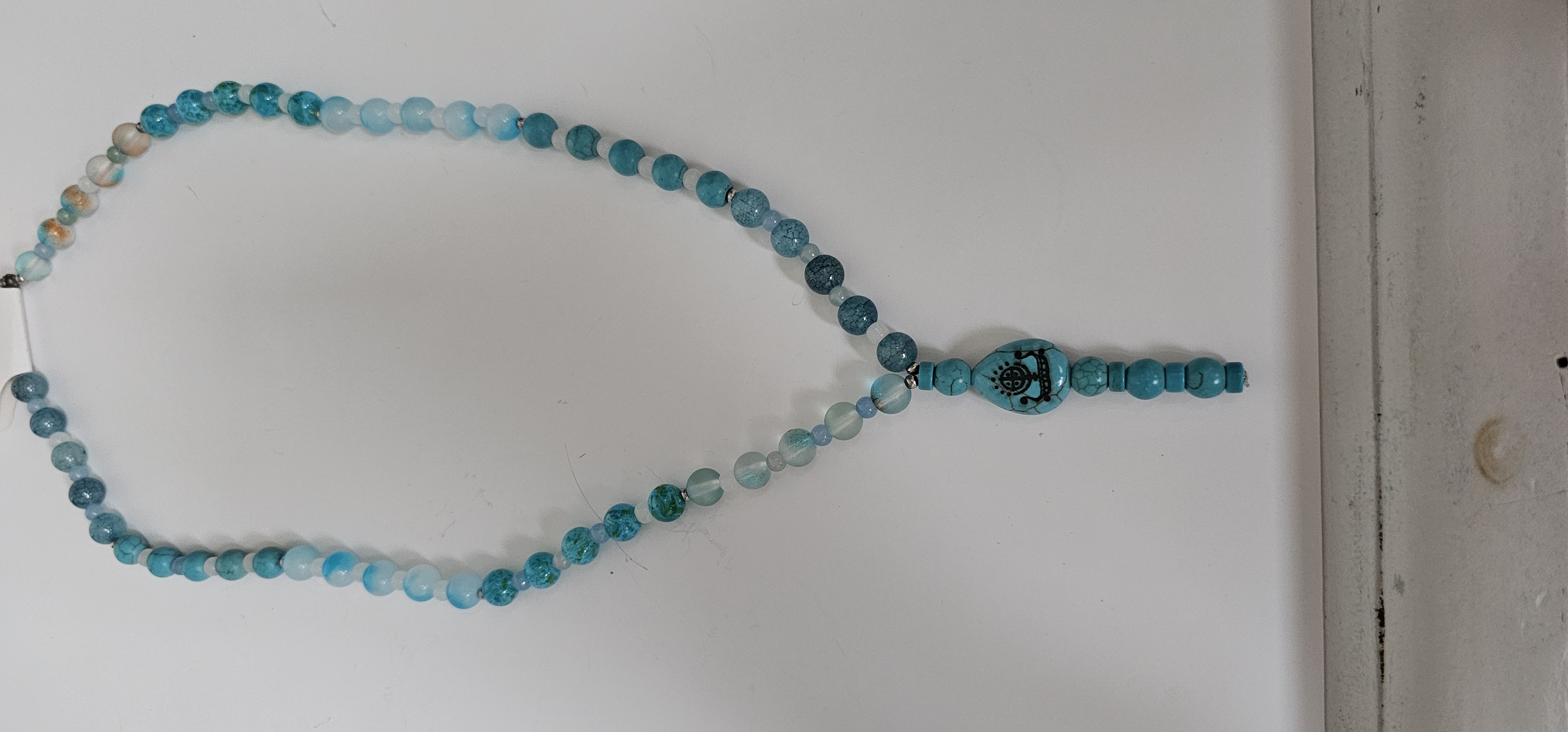 Blue Beaded Necklace with Decorative Tassel