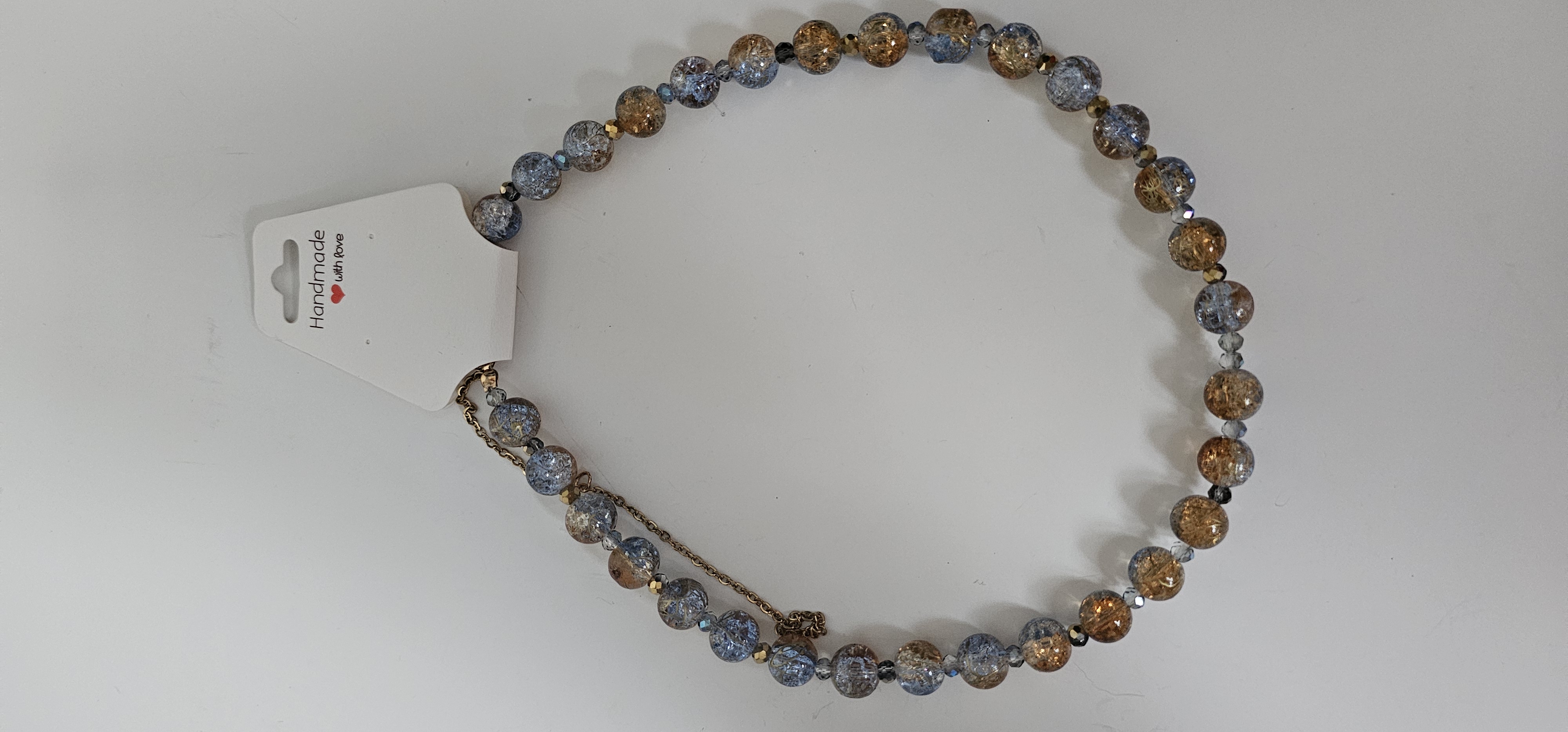 Silver Blue and Gold Glass Beaded Necklace