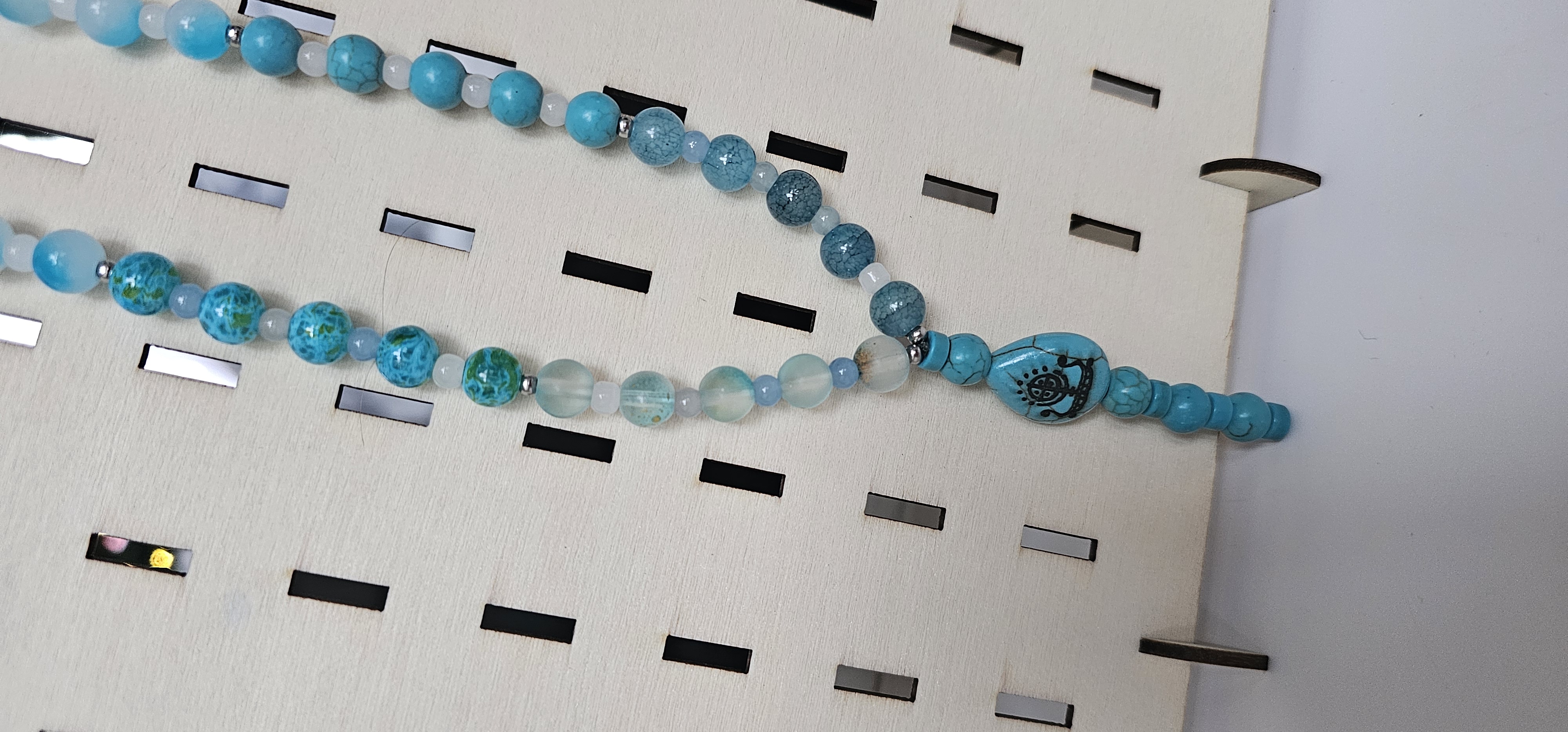 Blue Beaded Necklace with Decorative Tassel