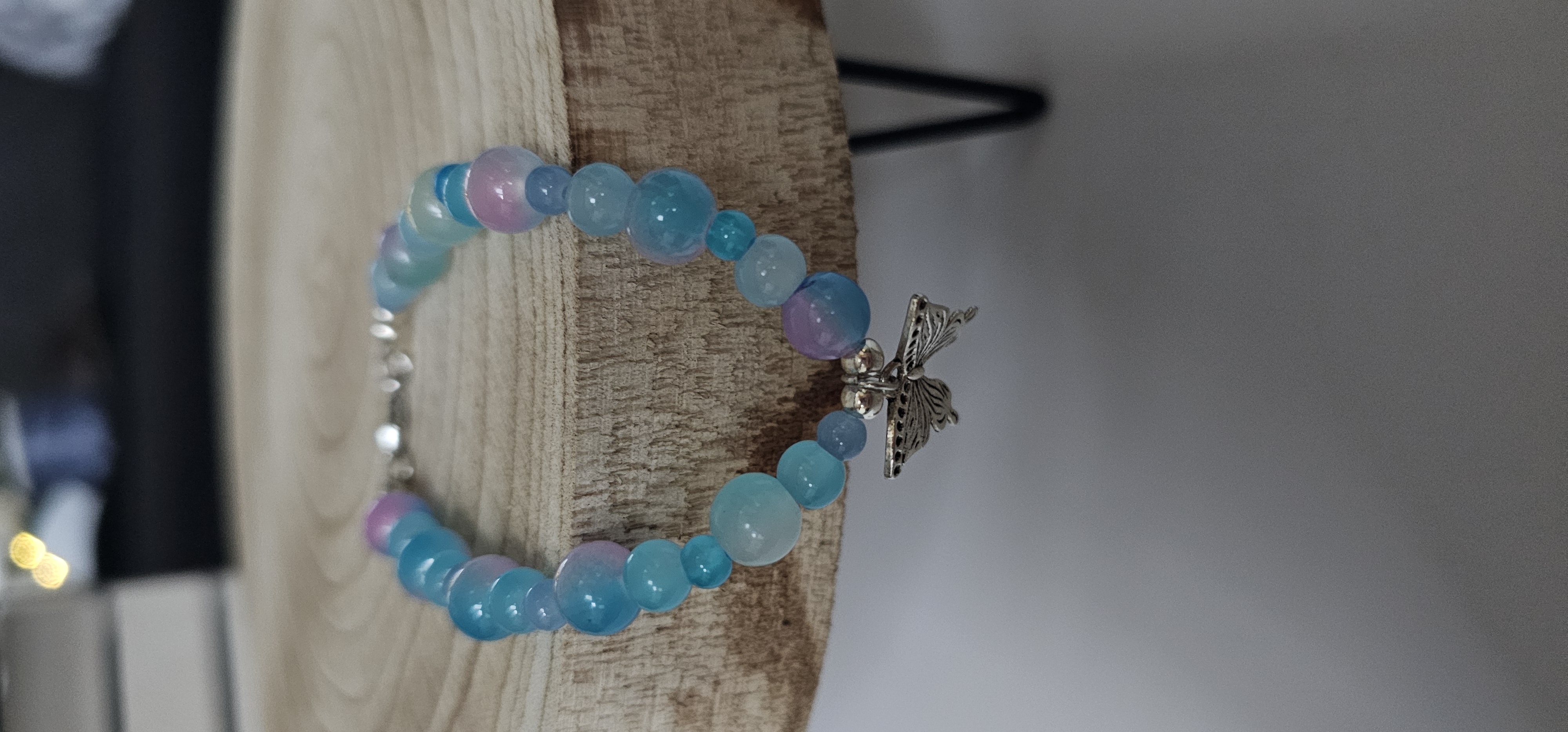 Blue Beaded Bracelet with Butterfly Charm