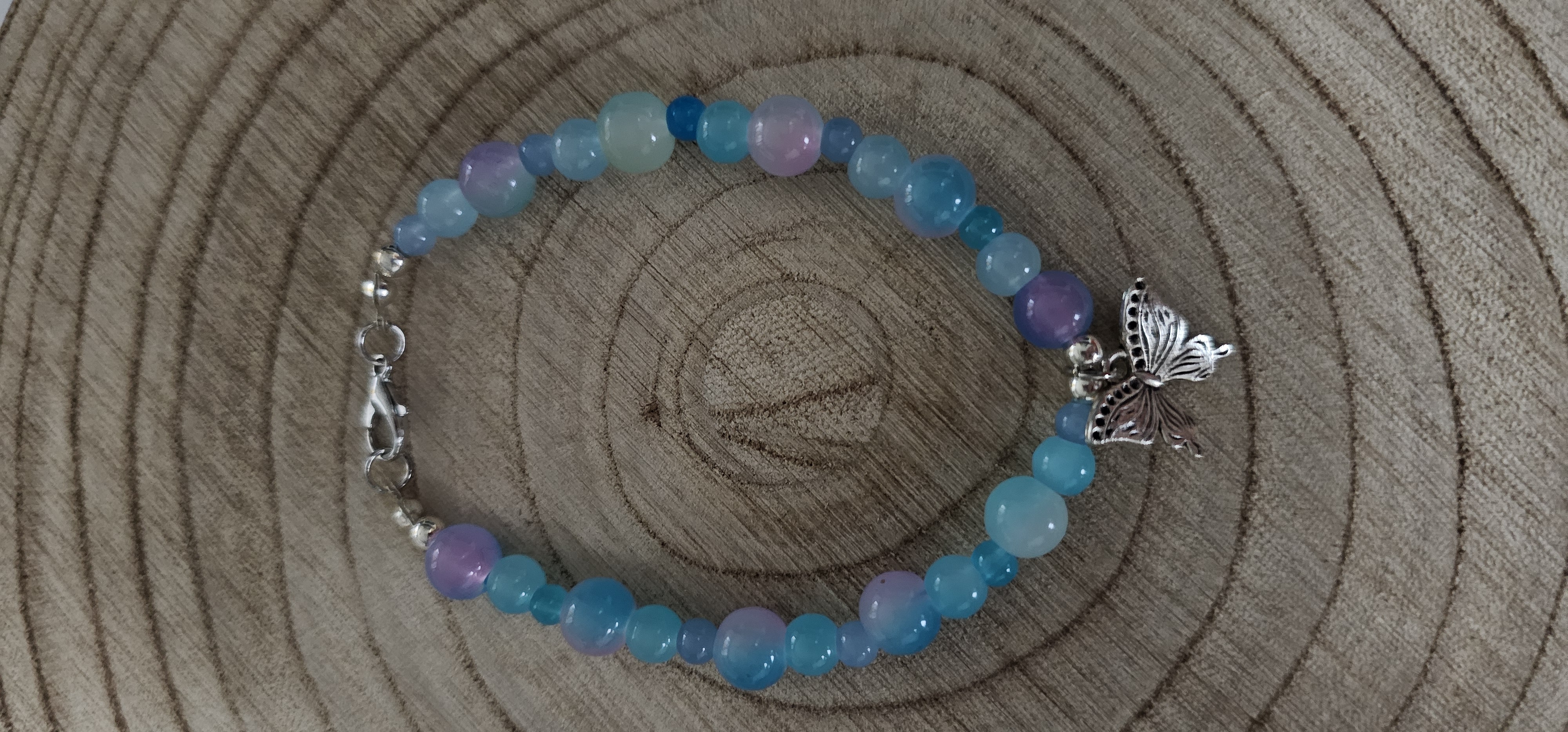 Blue Beaded Bracelet with Butterfly Charm