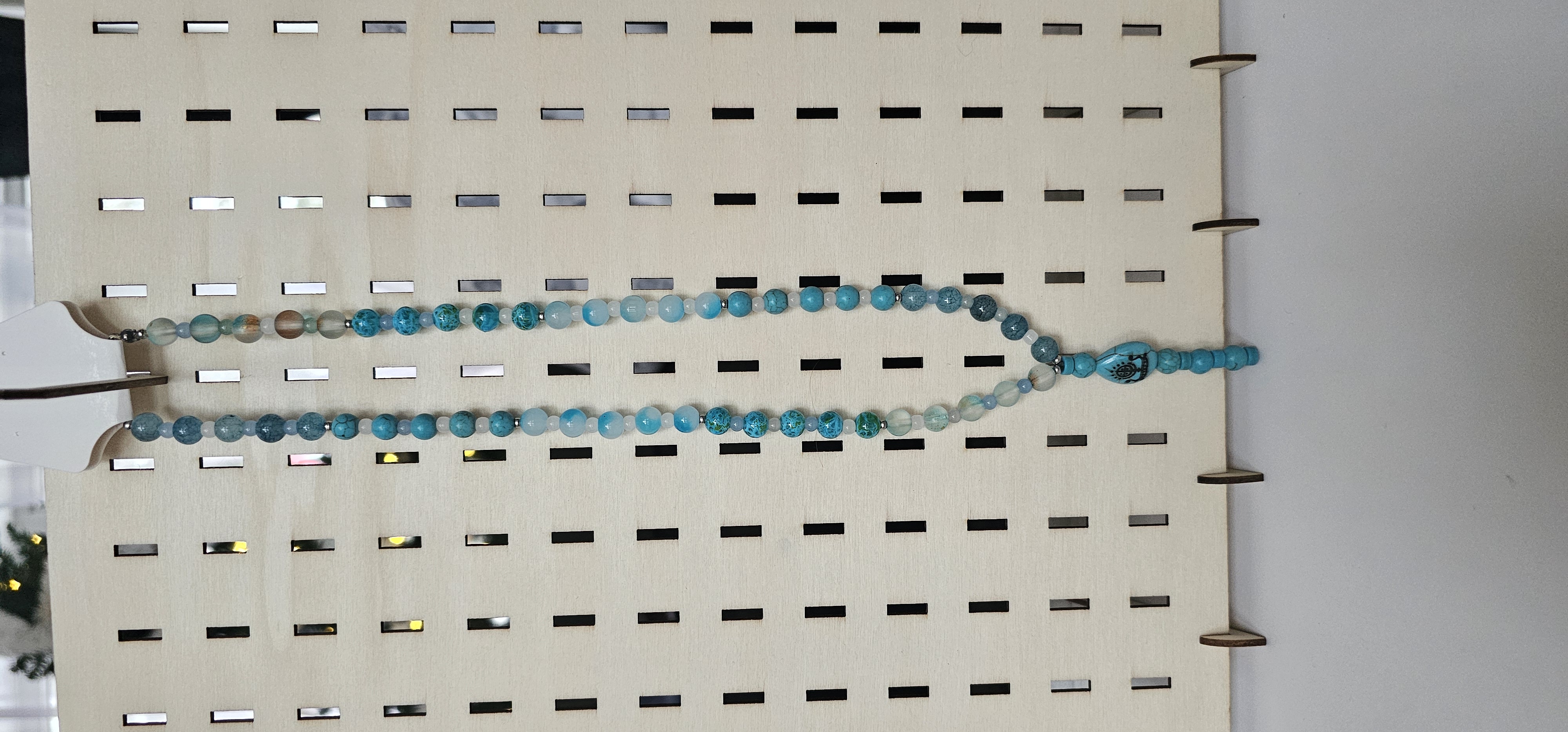 Blue Beaded Necklace with Decorative Tassel