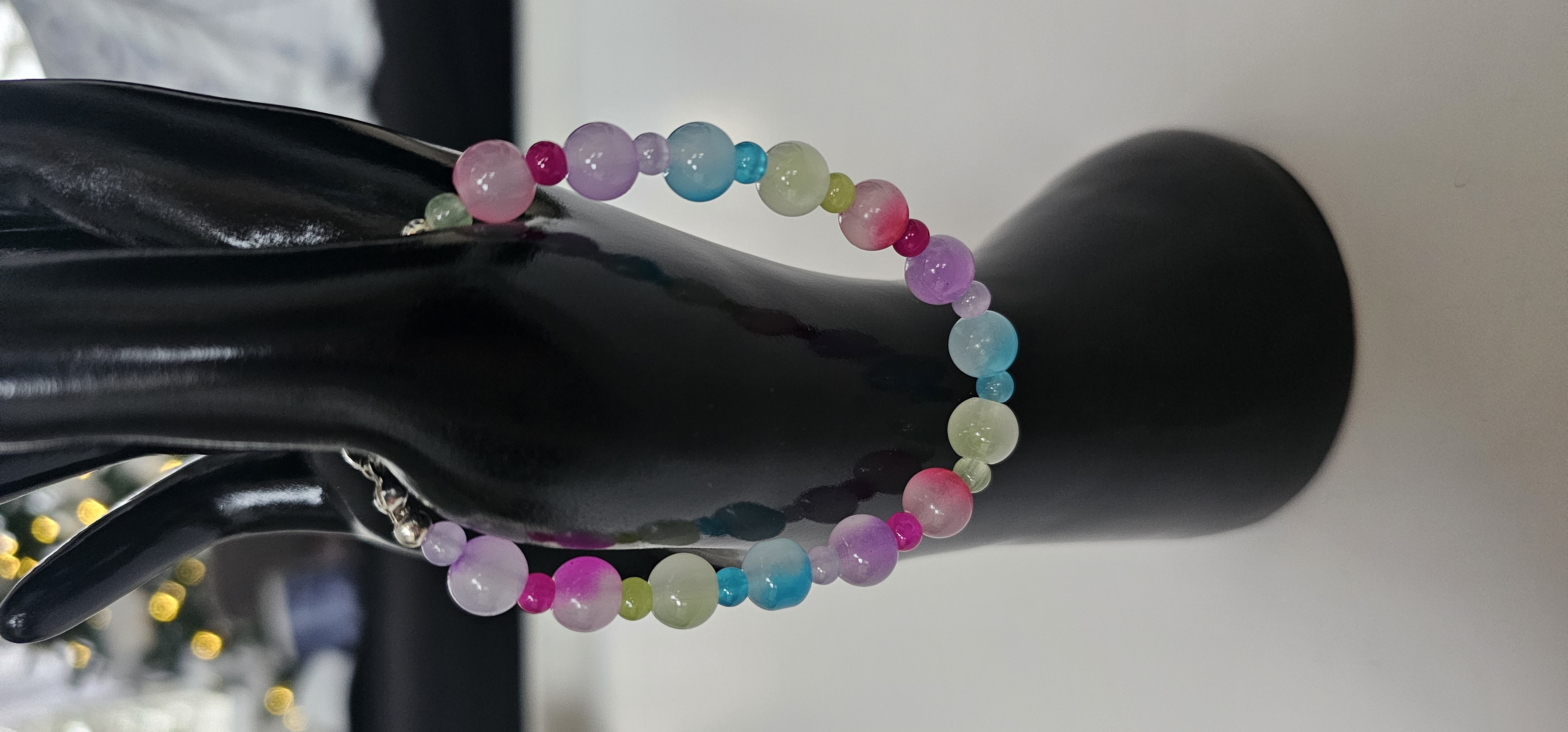 Blue Pink and Green Beaded Bracelet 