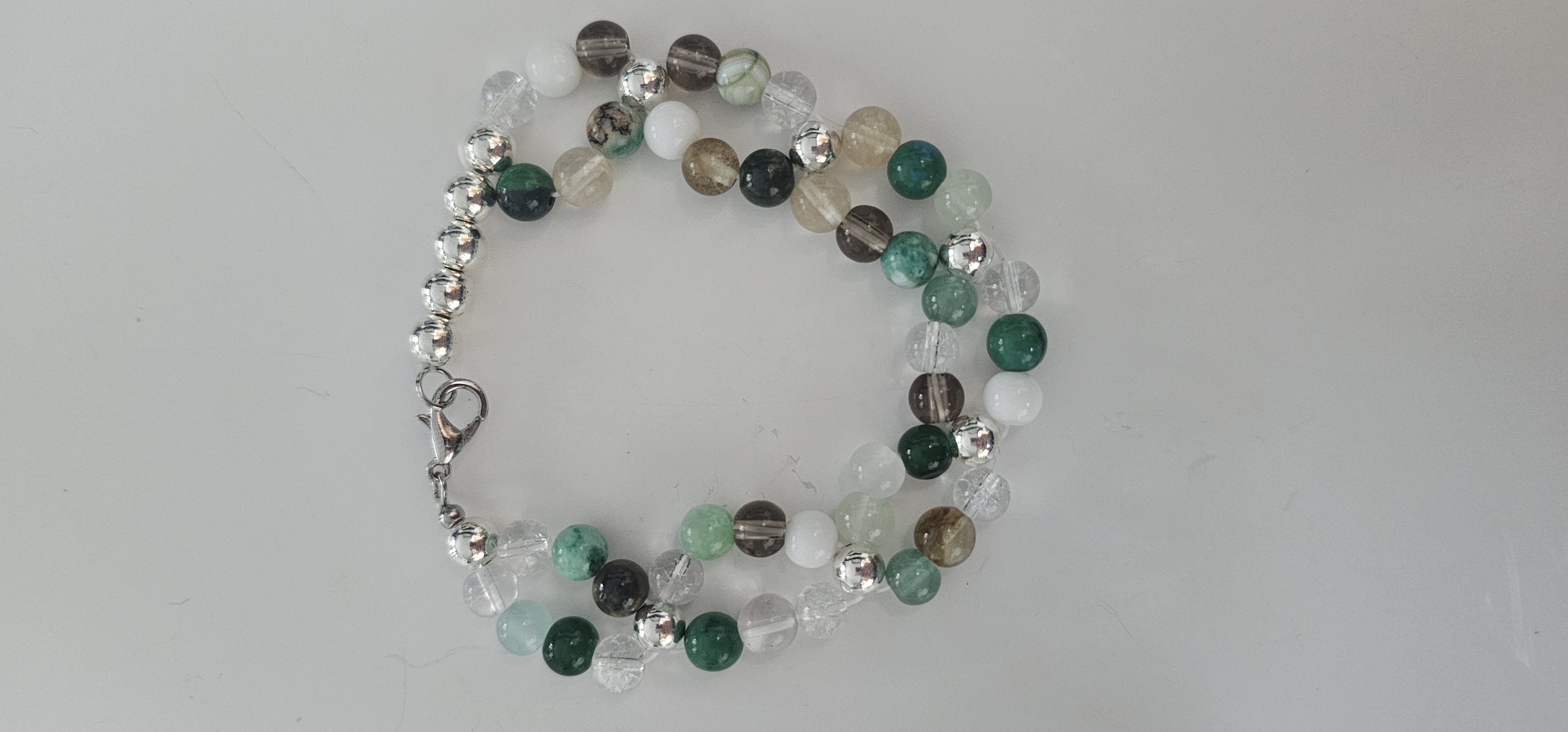 Turquoise White and Brown Double Beaded Bracelet