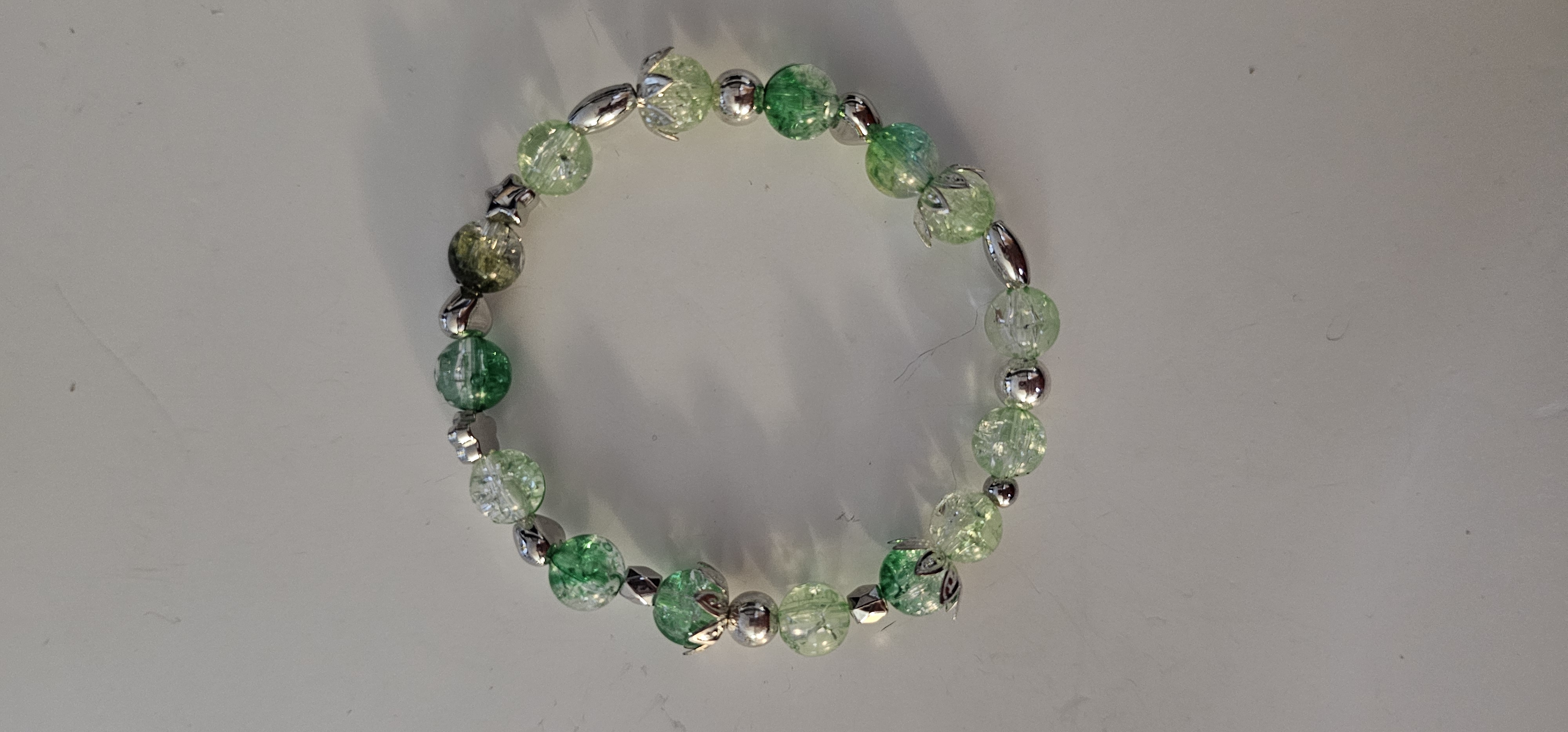Green and Silver Beaded Bracelet