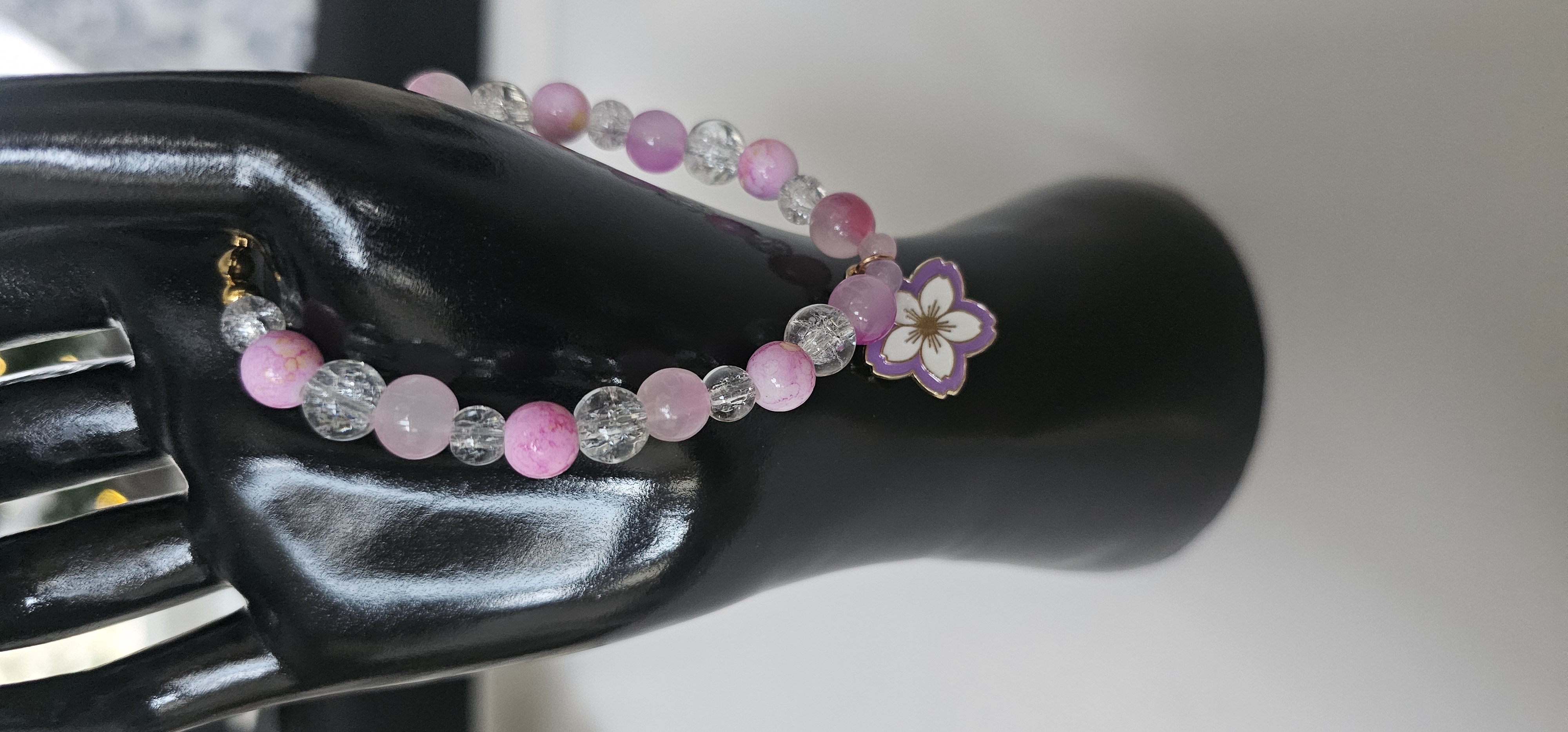Pink Beaded Bracelet with Flower Charm