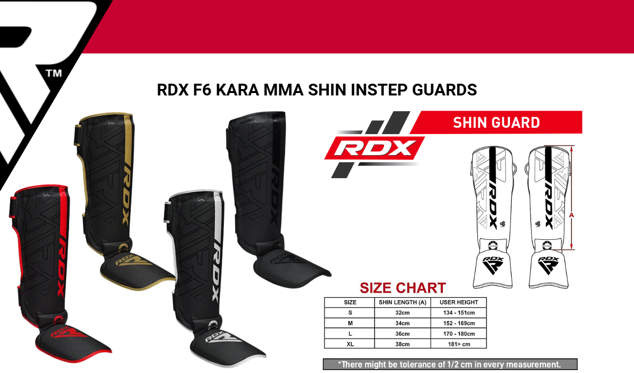 Espinilleras RDX F6 Kara - Rojo, Dorado, Blanco, Negro