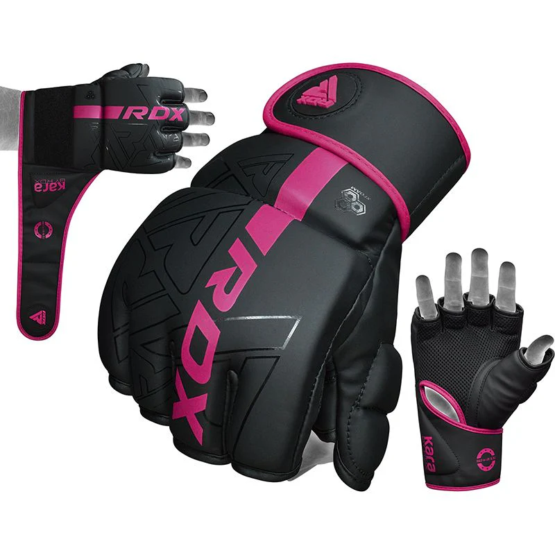 RDX F6 KARA GGR-F6 Pink – Guantes MMA con Palma Abierta y Acolchado Max-Shock™ en Color Rosa