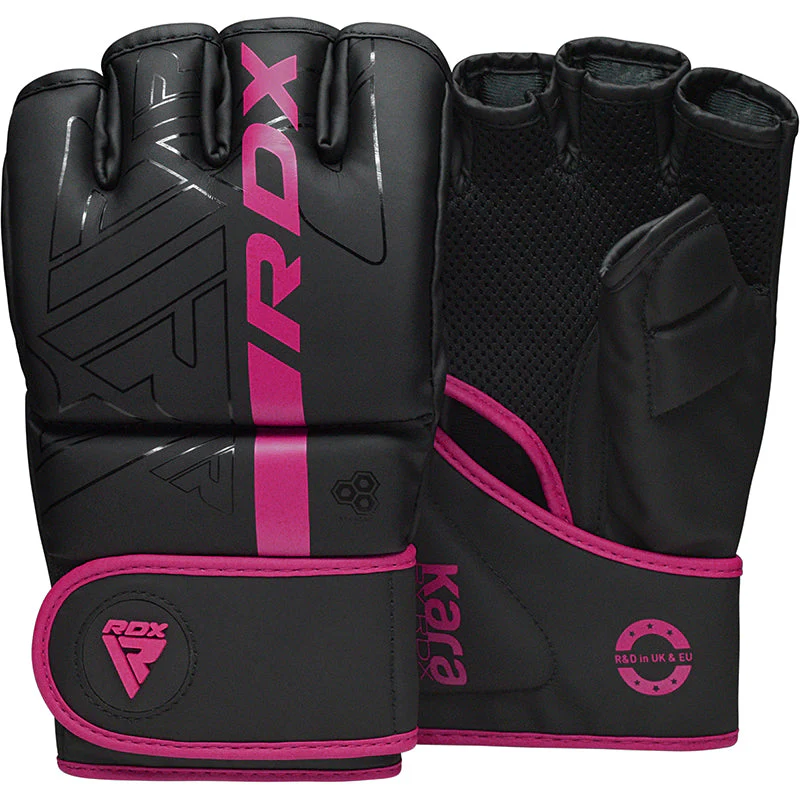 RDX F6 KARA GGR-F6 Pink – Guantes MMA con Palma Abierta y Acolchado Max-Shock™ en Color Rosa