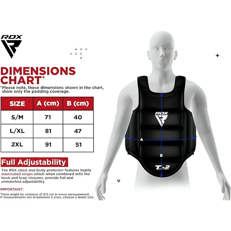 Careta Torácica RDX T2 SCC-T2  Protector de Pecho Acolchado Negro  Karate, MMA y Boxeo