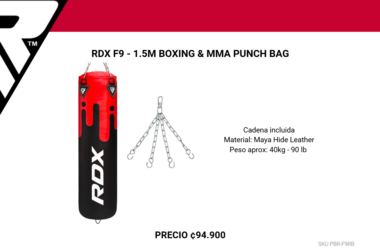 RDX F9 Punch Bag PBR-F9RB – Saco de Boxeo 5ft Rojo/Negro con Cadenas Cromadas (Relleno)