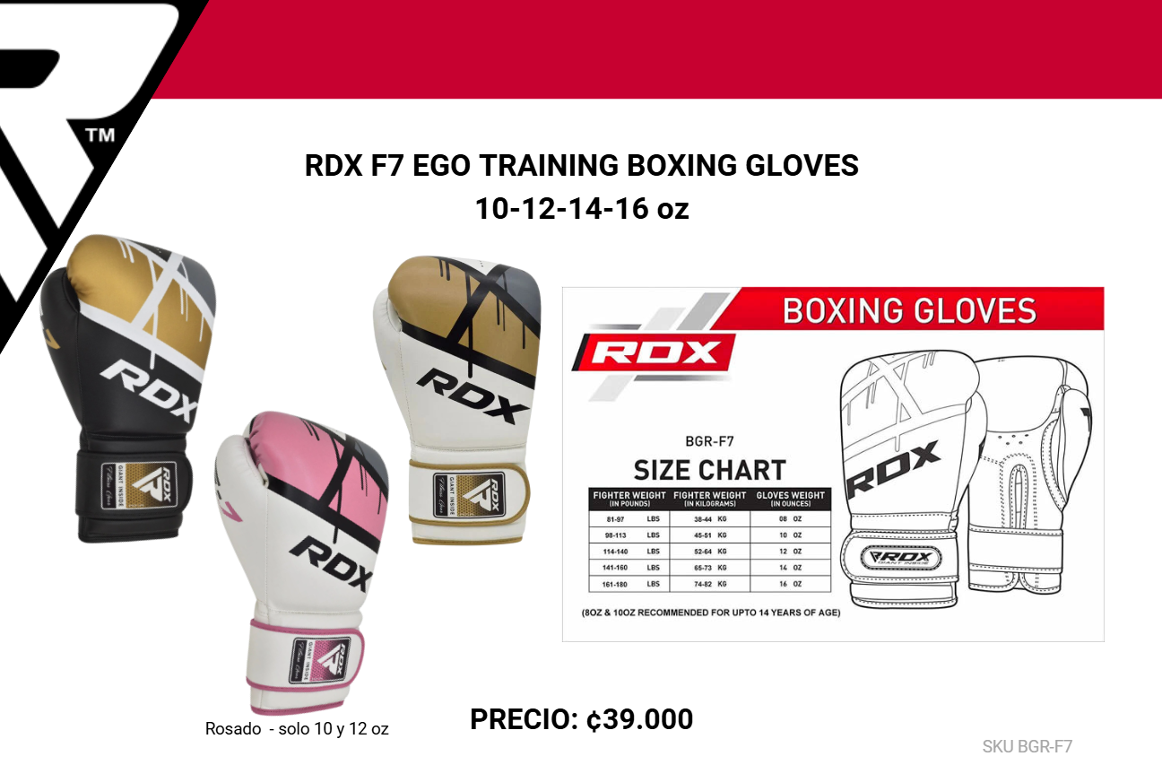 RDX F7 Ego BGR-F7 – Guantes de Boxeo en Negro/Dorado, Blanco/Dorado y Blanco/Rosado  Protección Quadro-Dome™ y Cuero Maya Hide™