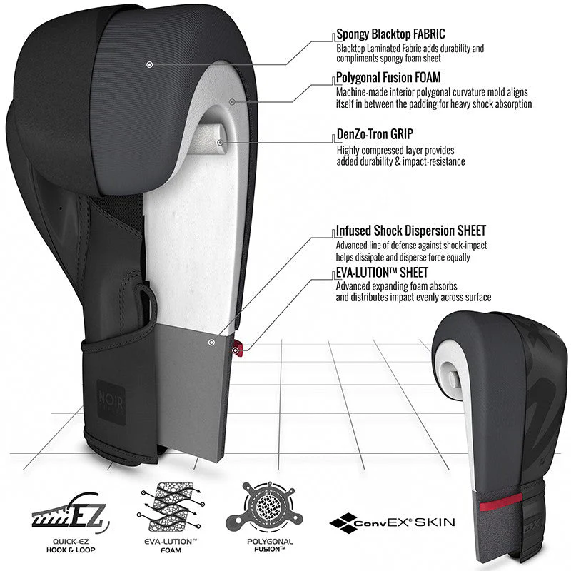 RDX F15 Noir BGR-F15 – Guantes de Boxeo en Tallas 10oz, 12oz, 14oz, 16oz  Cuero ConvEX™, Quadro-Dome™, Cierre Quick-EZ™