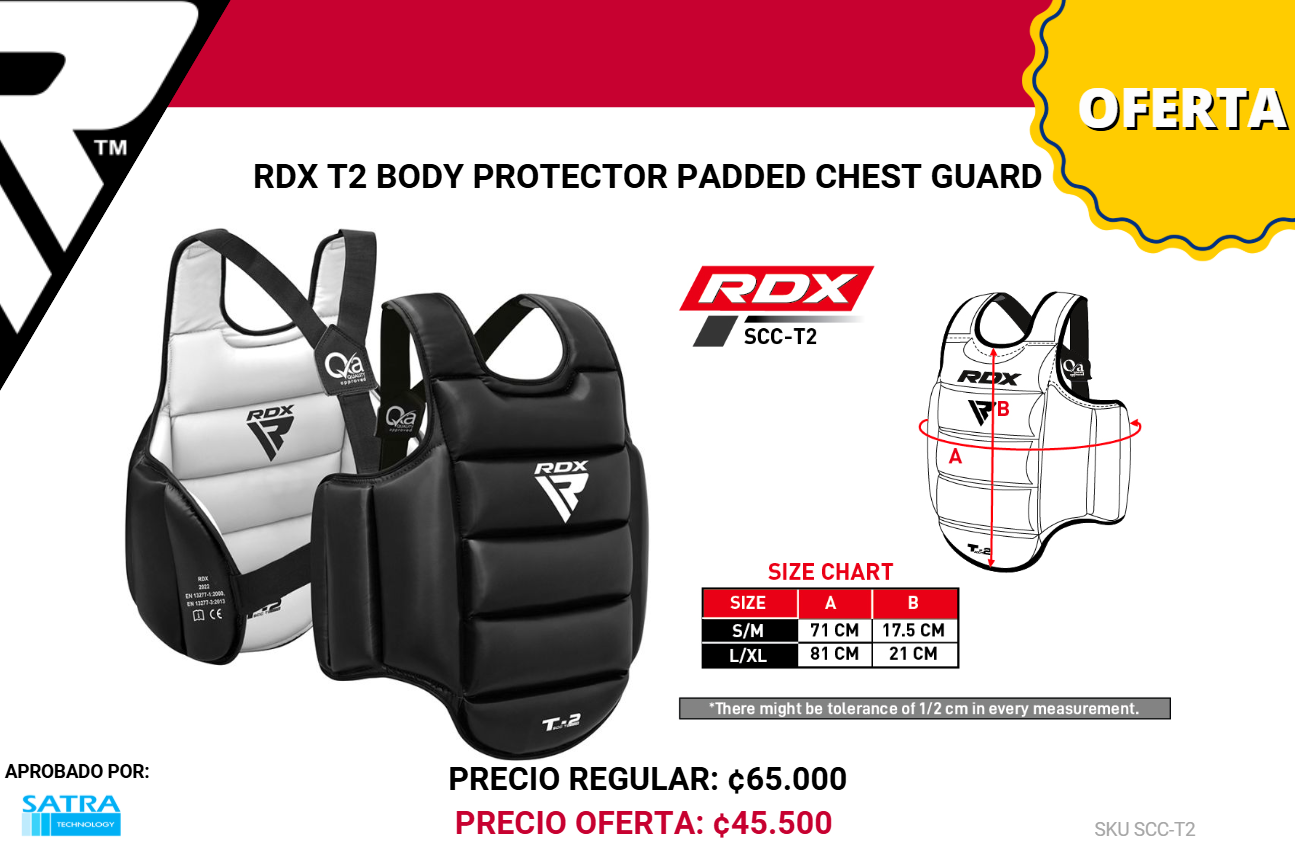 Careta Torácica RDX T2 SCC-T2  Protector de Pecho Acolchado Negro  Karate, MMA y Boxeo